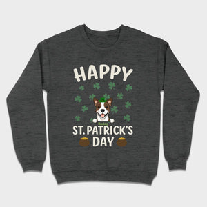 St. Patrick’s Day Dog Shirt – Cute Dog in Leprechaun Hat with Gold Pots & “Happy St. Patrick’s Day” Graphic - 89Prints