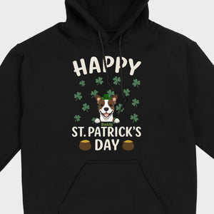 St. Patrick’s Day Dog Shirt – Cute Dog in Leprechaun Hat with Gold Pots & “Happy St. Patrick’s Day” Graphic - 89Prints