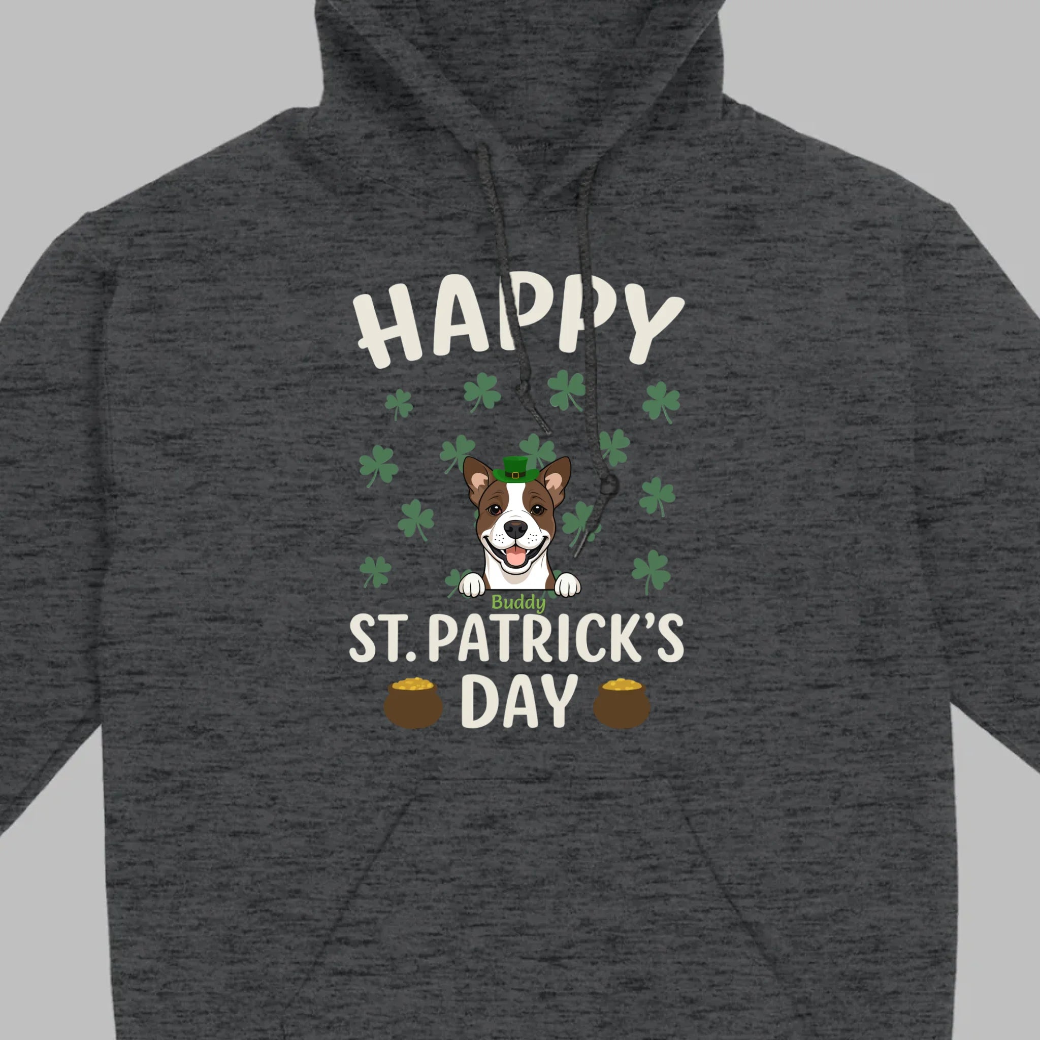 St. Patrick’s Day Dog Shirt – Cute Dog in Leprechaun Hat with Gold Pots & “Happy St. Patrick’s Day” Graphic - 89Prints