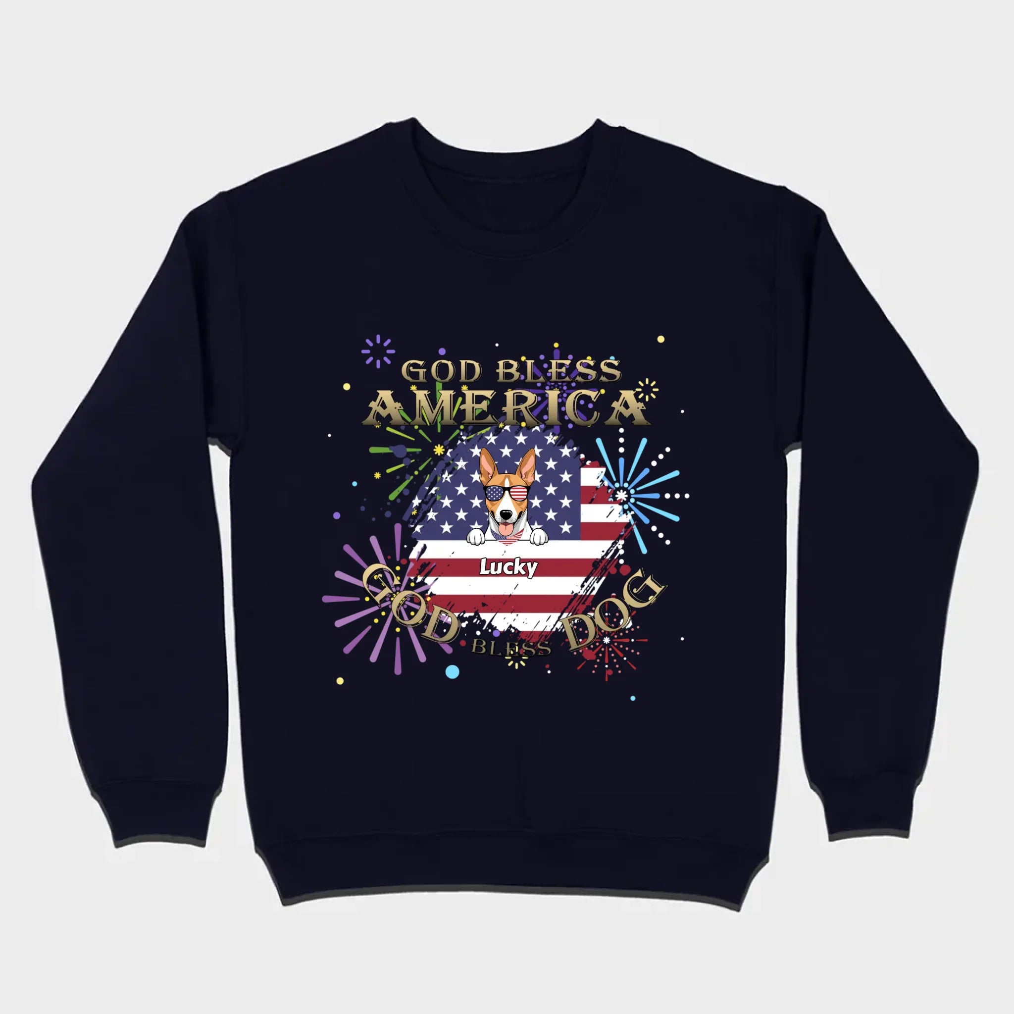 Personalized USA Flag Dog Shirt – God Bless America Fireworks Design - 89Prints