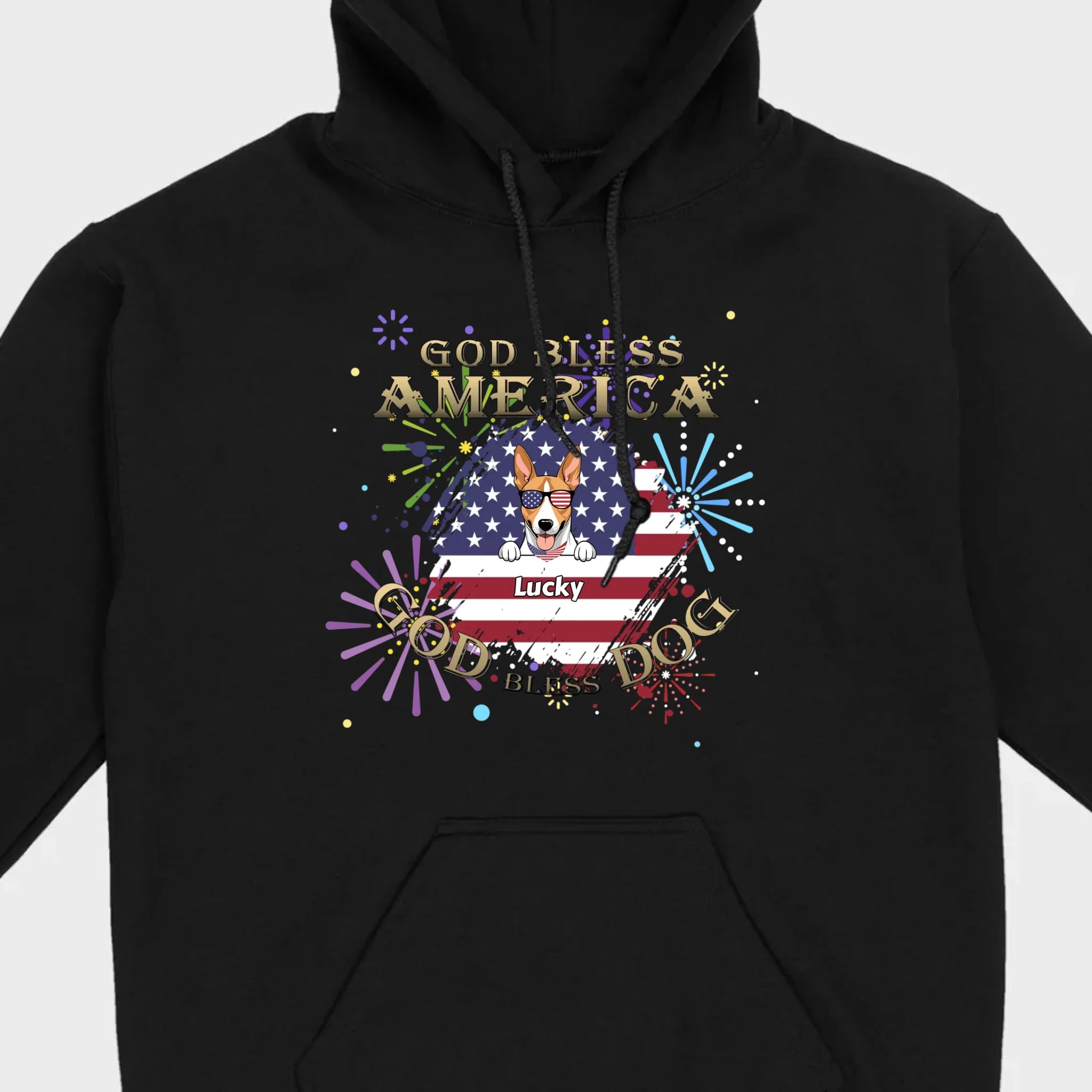 Personalized USA Flag Dog Shirt – God Bless America Fireworks Design - 89Prints
