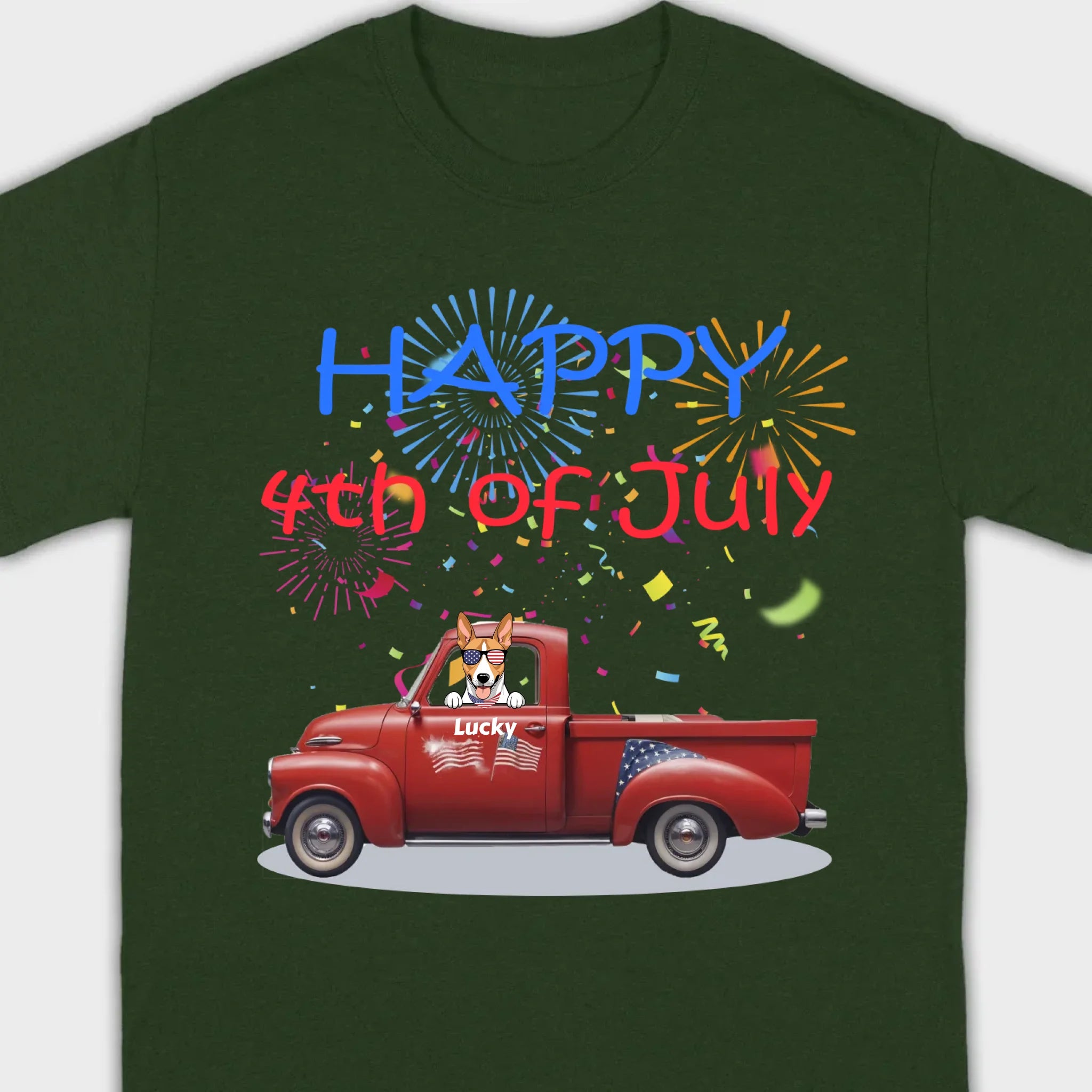 Personalized 4th of July Dog Shirt – Happy 4th of July Day Pup with Fireworks - 89Prints