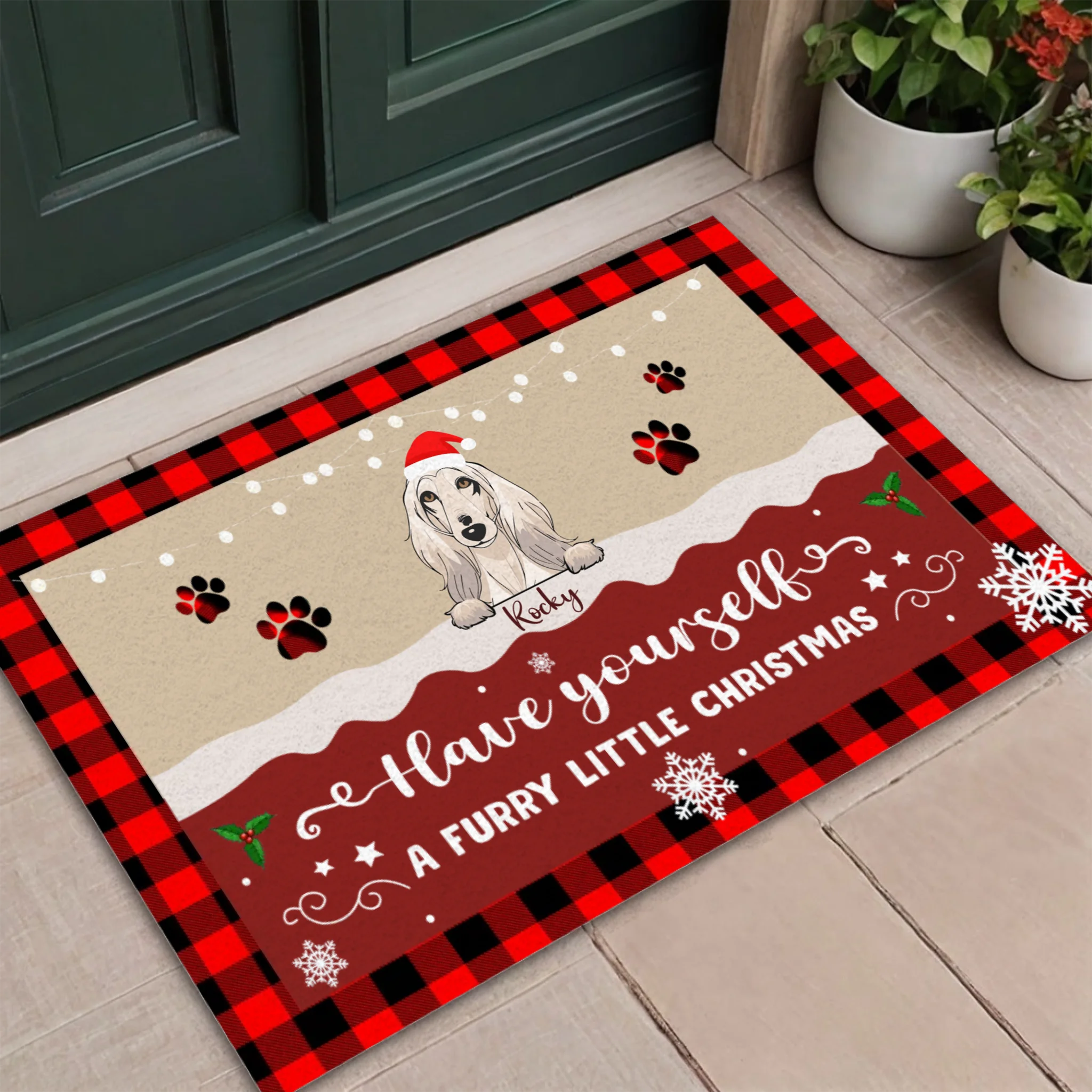 Personalized Christmas Doormat – Dog Rules the Holiday Door - 89Prints