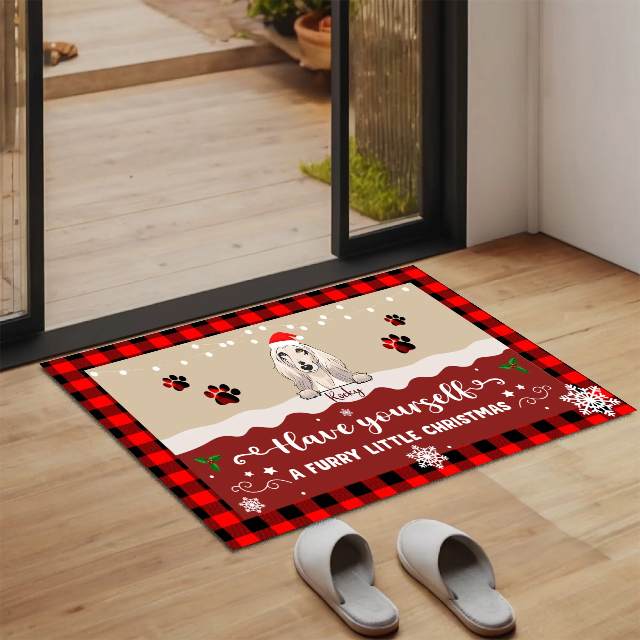 Personalized Christmas Doormat – Dog Rules the Holiday Door - 89Prints