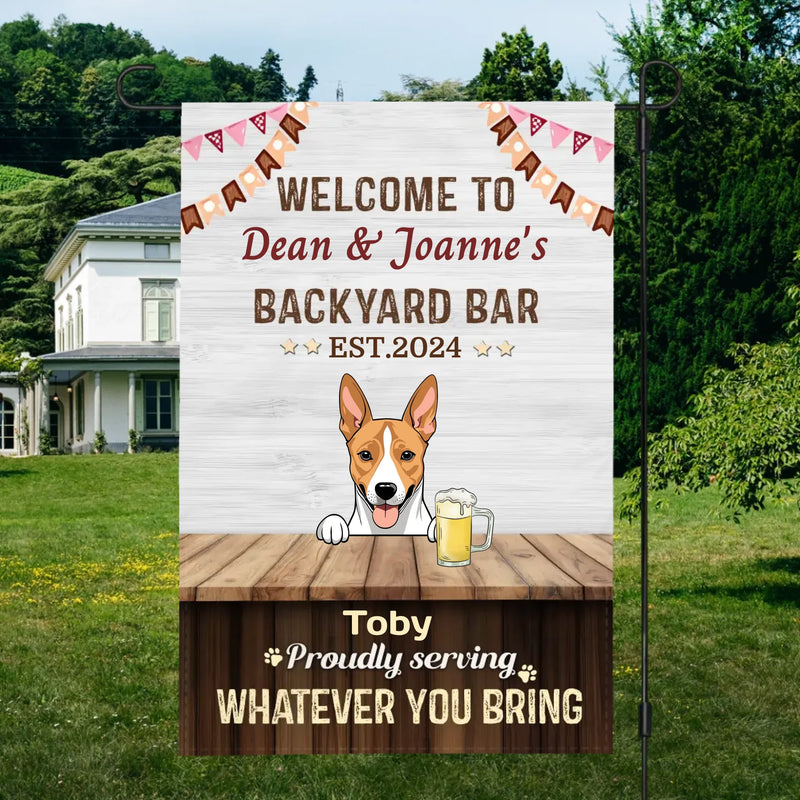 Personalized Dog Flag Backyard Bar Sign – Custom Dog Images & Names by 89Prints