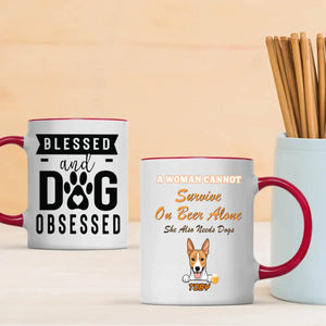 A Woman Cannot Survive on Beer Alone Mug – Funny Beer & Dog Lover Gift for Her - 89Prints