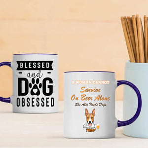 A Woman Cannot Survive on Beer Alone Mug – Funny Beer & Dog Lover Gift for Her - 89Prints