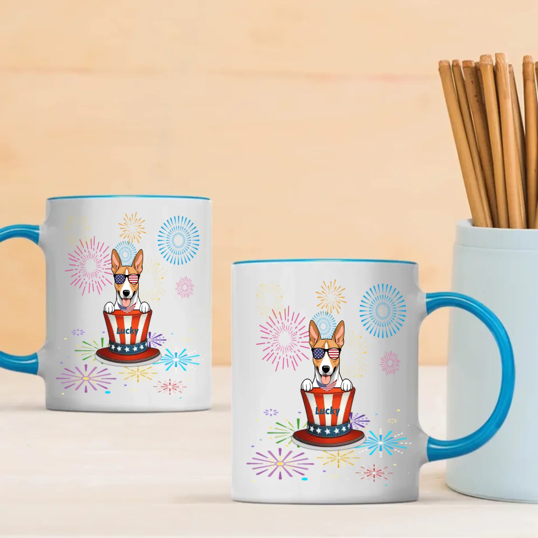 Personalized Fourth of July Dog Mug – Cute Patriotic Dogs with Custom Pet Names - 89Prints