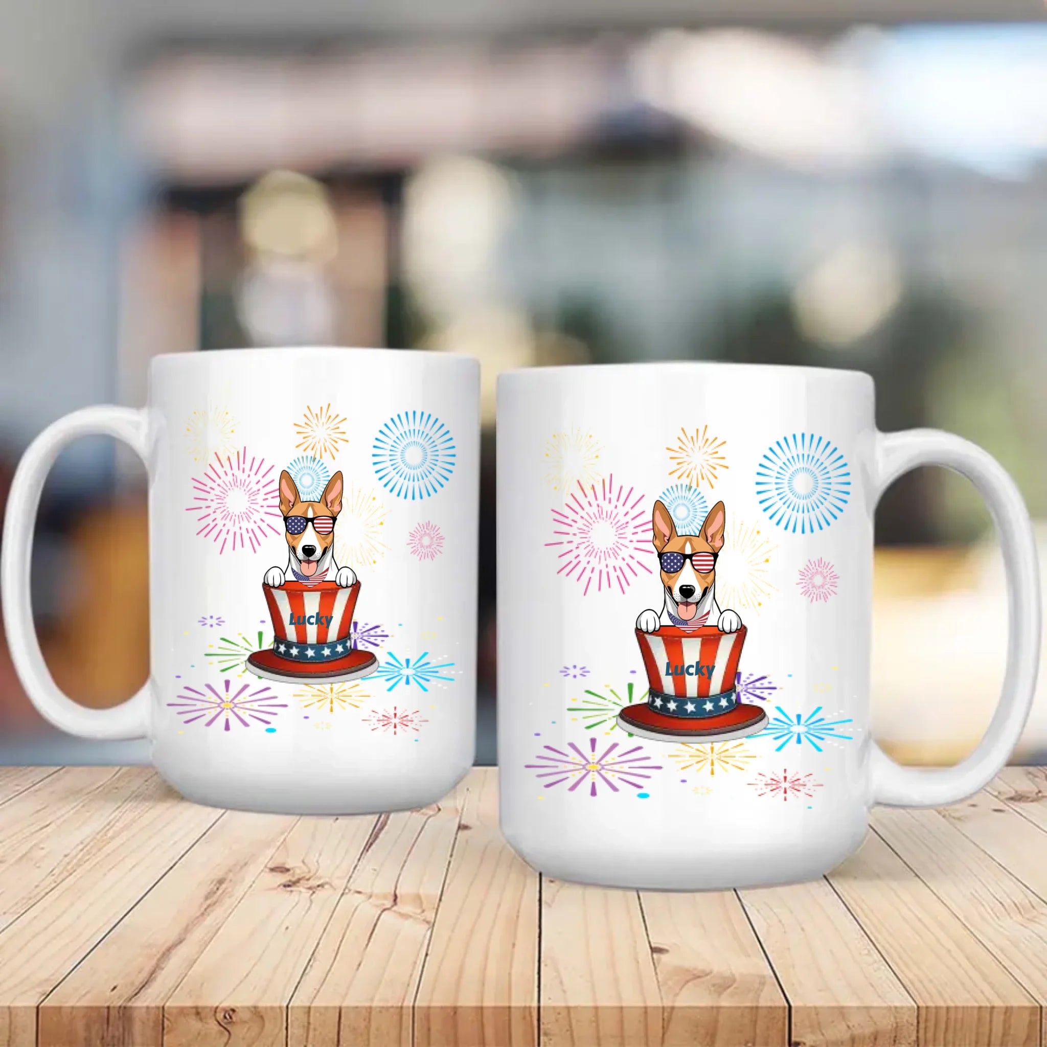 Personalized Fourth of July Dog Mug – Cute Patriotic Dogs with Custom Pet Names - 89Prints
