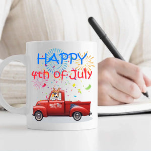 4th of July Red Truck Mug with Dog – Custom Independence Day Gift - 89Prints