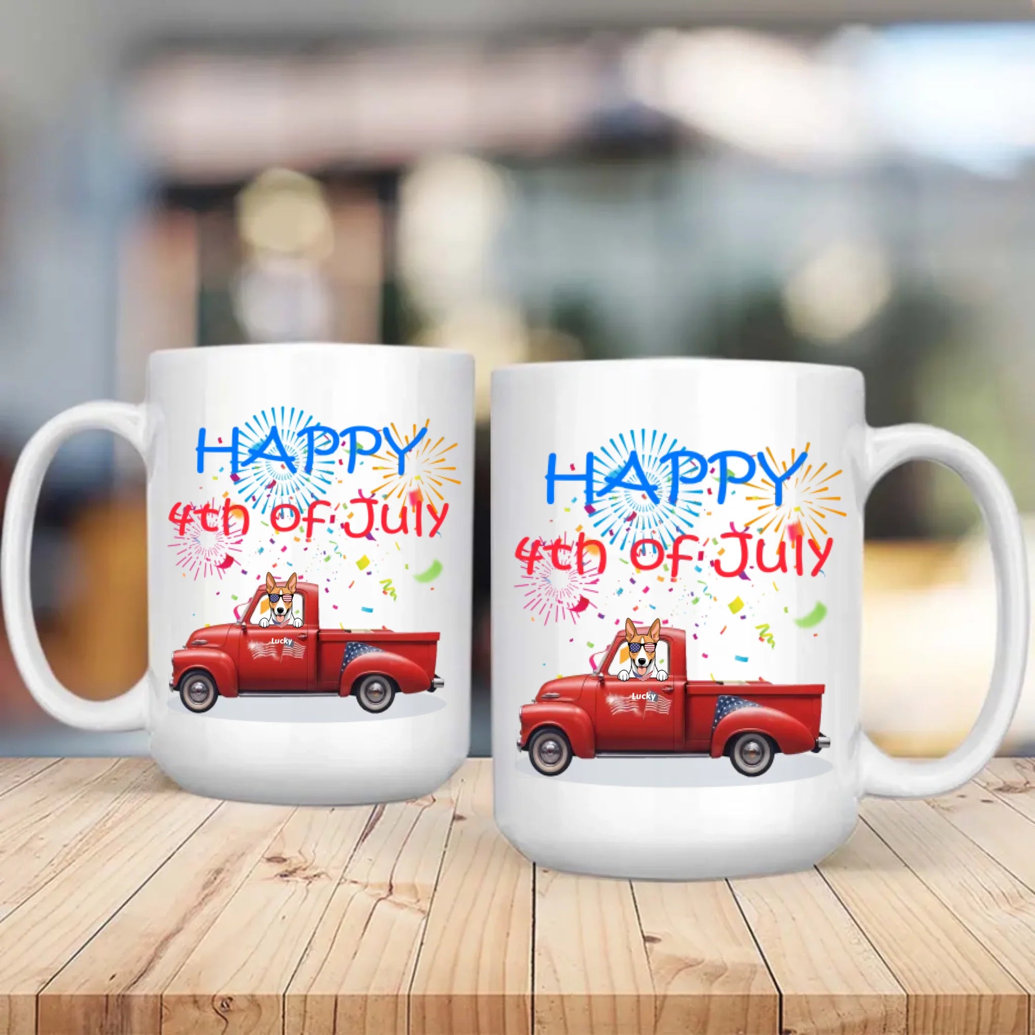 4th of July Red Truck Mug with Dog – Custom Independence Day Gift - 89Prints