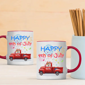 4th of July Red Truck Mug with Dog – Custom Independence Day Gift - 89Prints