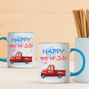 4th of July Red Truck Mug with Dog – Custom Independence Day Gift - 89Prints