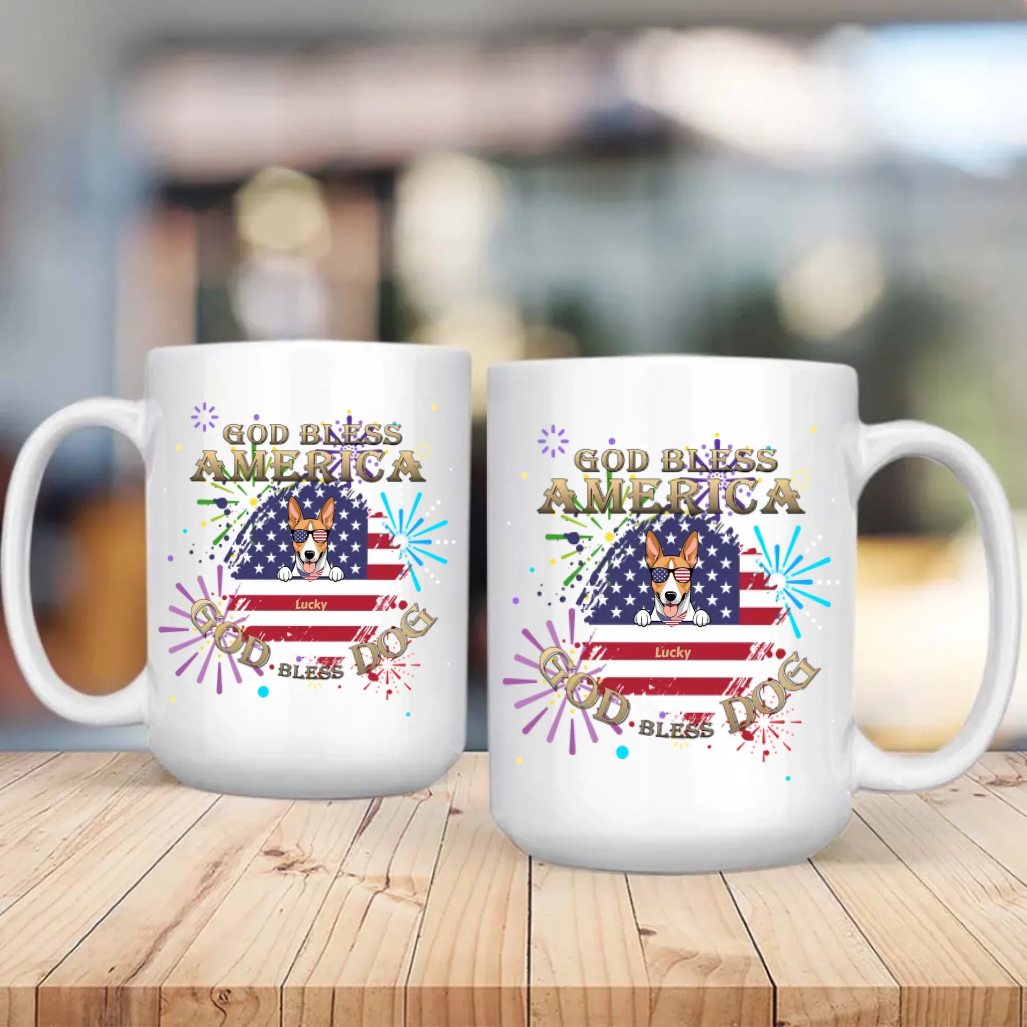 Dog Lover Mug – American Flag Design with “GOD BLESS AMERICA” & “GOD DOG BLESS” - 89Prints