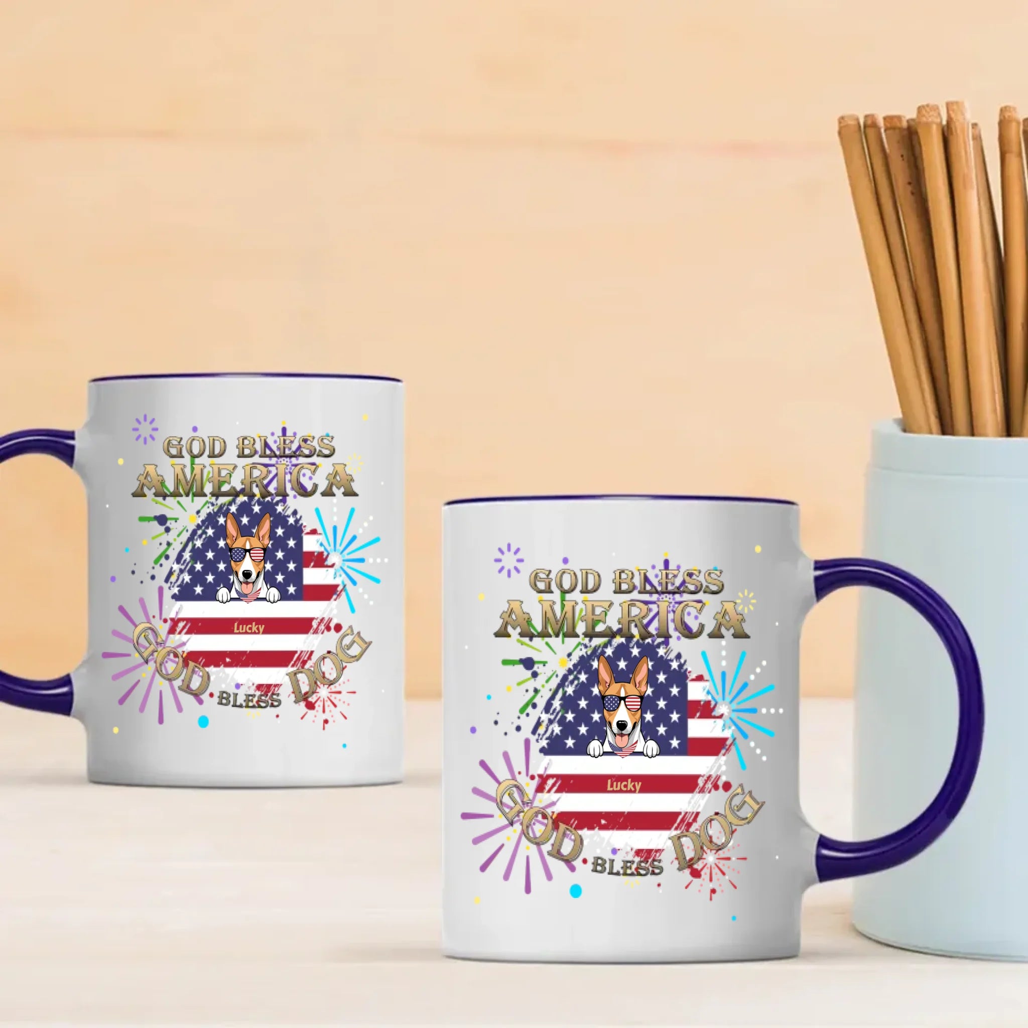 Dog Lover Mug – American Flag Design with “GOD BLESS AMERICA” & “GOD DOG BLESS” - 89Prints