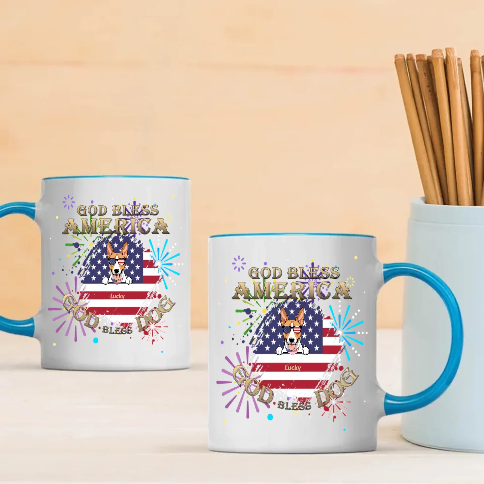 Dog Lover Mug – American Flag Design with “GOD BLESS AMERICA” & “GOD DOG BLESS” - 89Prints