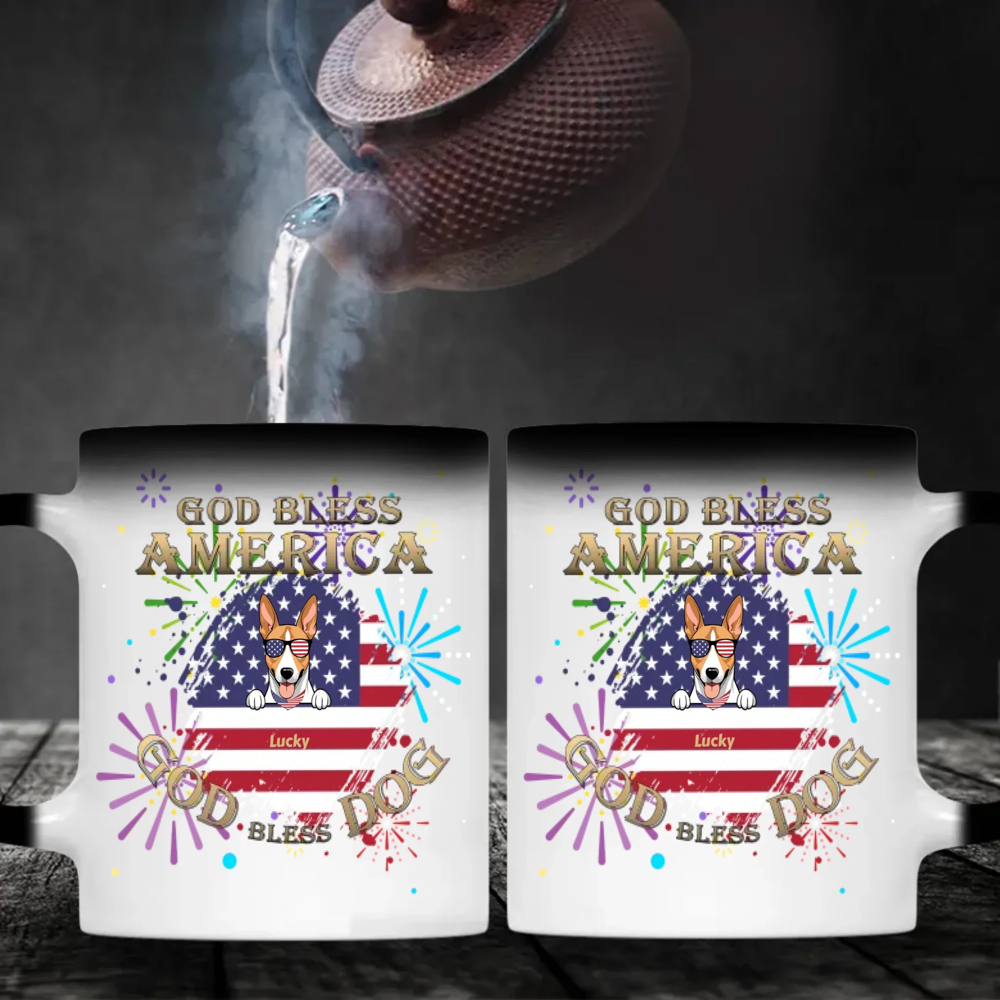 Dog Lover Mug – American Flag Design with “GOD BLESS AMERICA” & “GOD DOG BLESS” - 89Prints