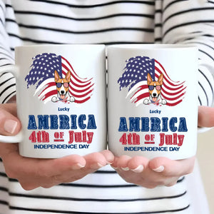 Independence Day Dog Mug – Personalized Ceramic Cup with Sunglasses Dog & American Flag - 89Prints