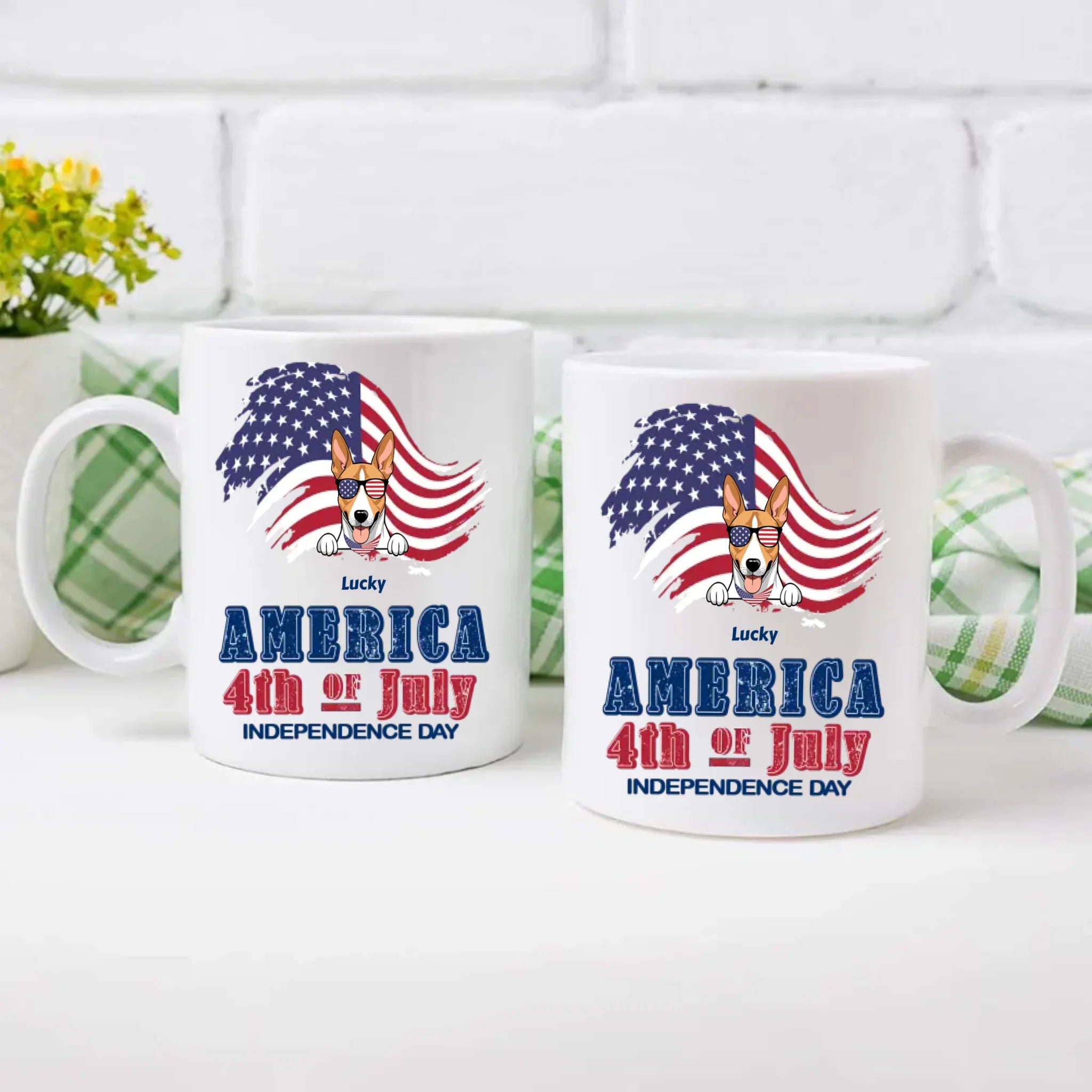 Independence Day Dog Mug – Personalized Ceramic Cup with Sunglasses Dog & American Flag - 89Prints