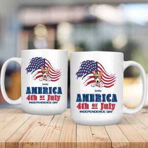 Independence Day Dog Mug – Personalized Ceramic Cup with Sunglasses Dog & American Flag - 89Prints