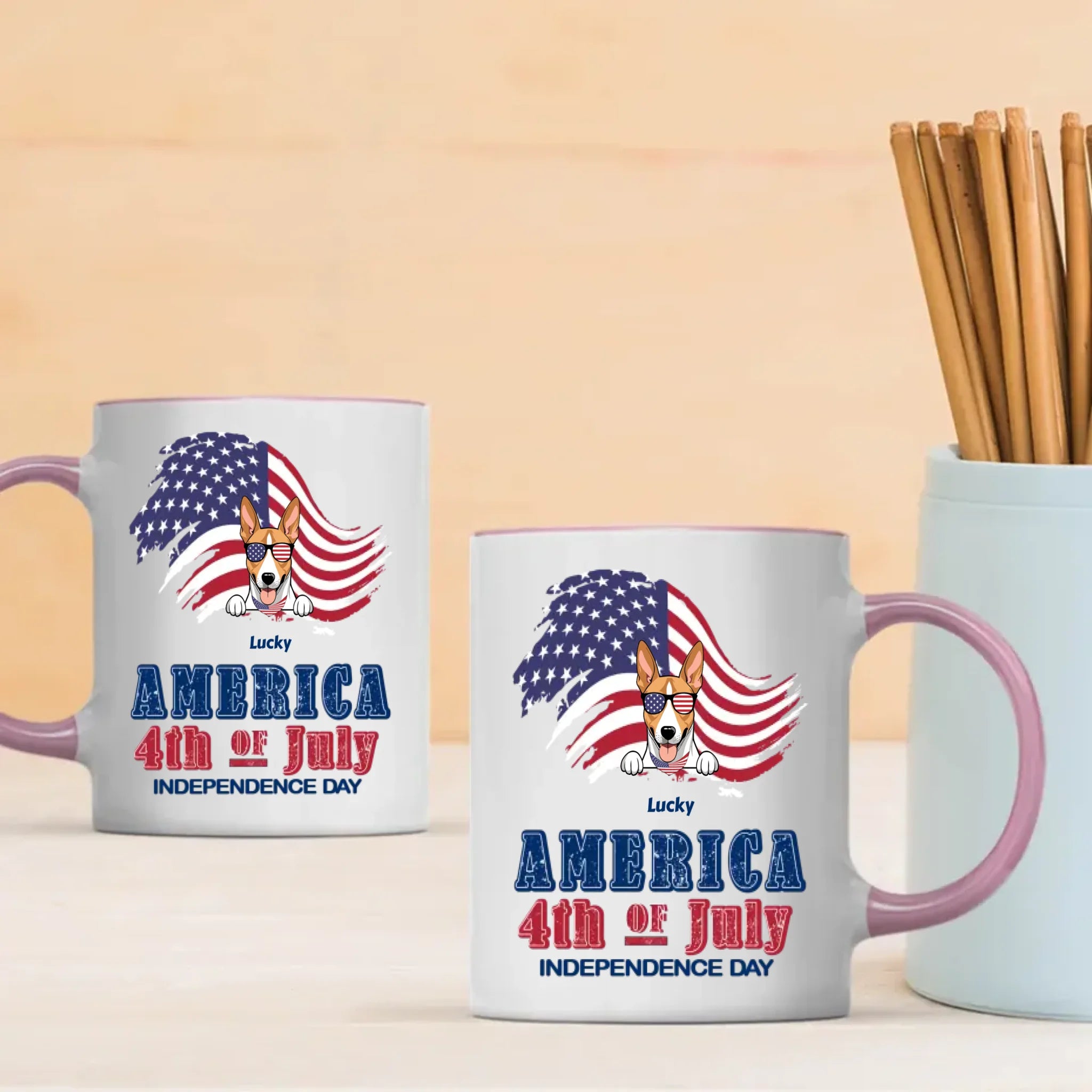Independence Day Dog Mug – Personalized Ceramic Cup with Sunglasses Dog & American Flag - 89Prints