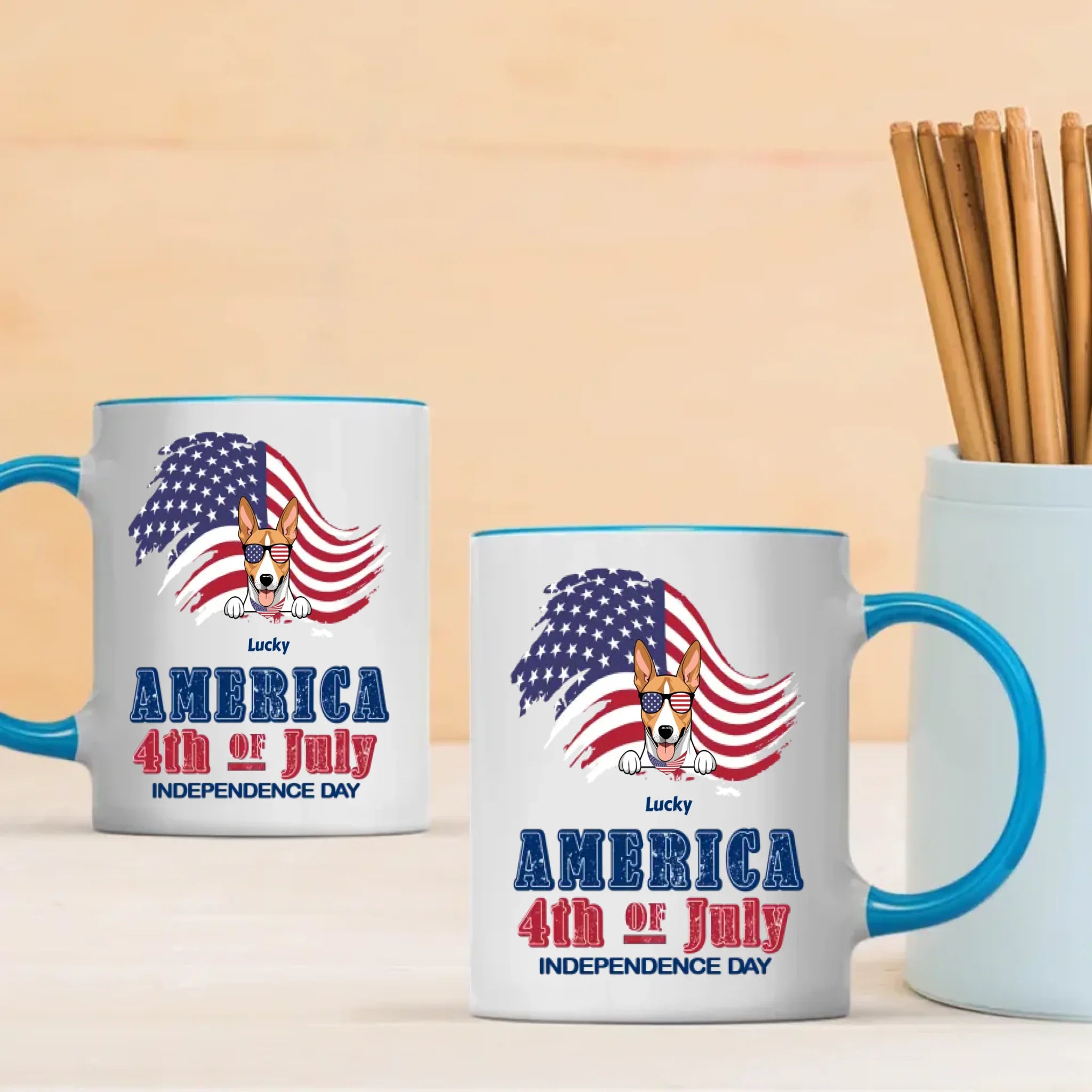 Independence Day Dog Mug – Personalized Ceramic Cup with Sunglasses Dog & American Flag - 89Prints