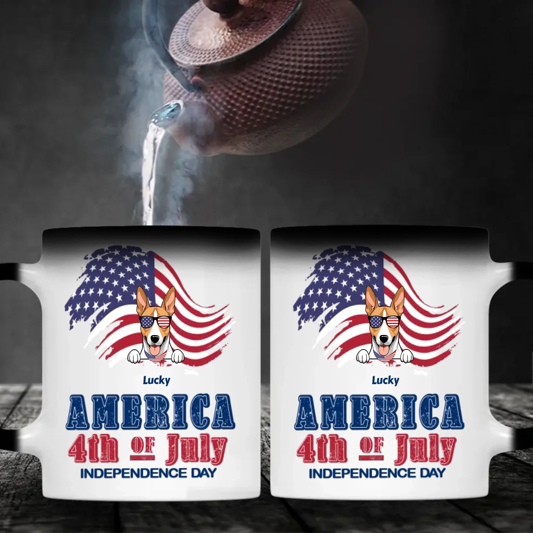 Independence Day Dog Mug – Personalized Ceramic Cup with Sunglasses Dog & American Flag - 89Prints