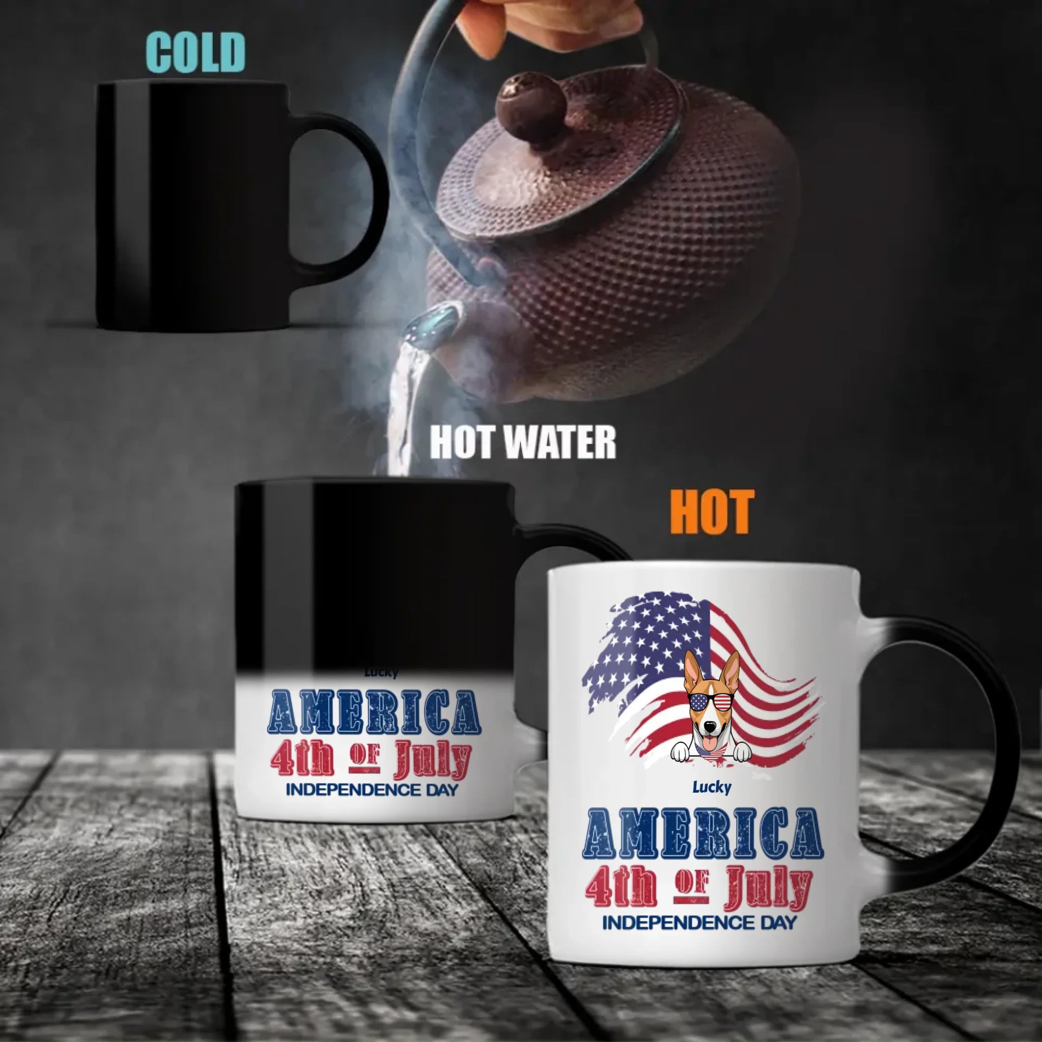 Independence Day Dog Mug – Personalized Ceramic Cup with Sunglasses Dog & American Flag - 89Prints