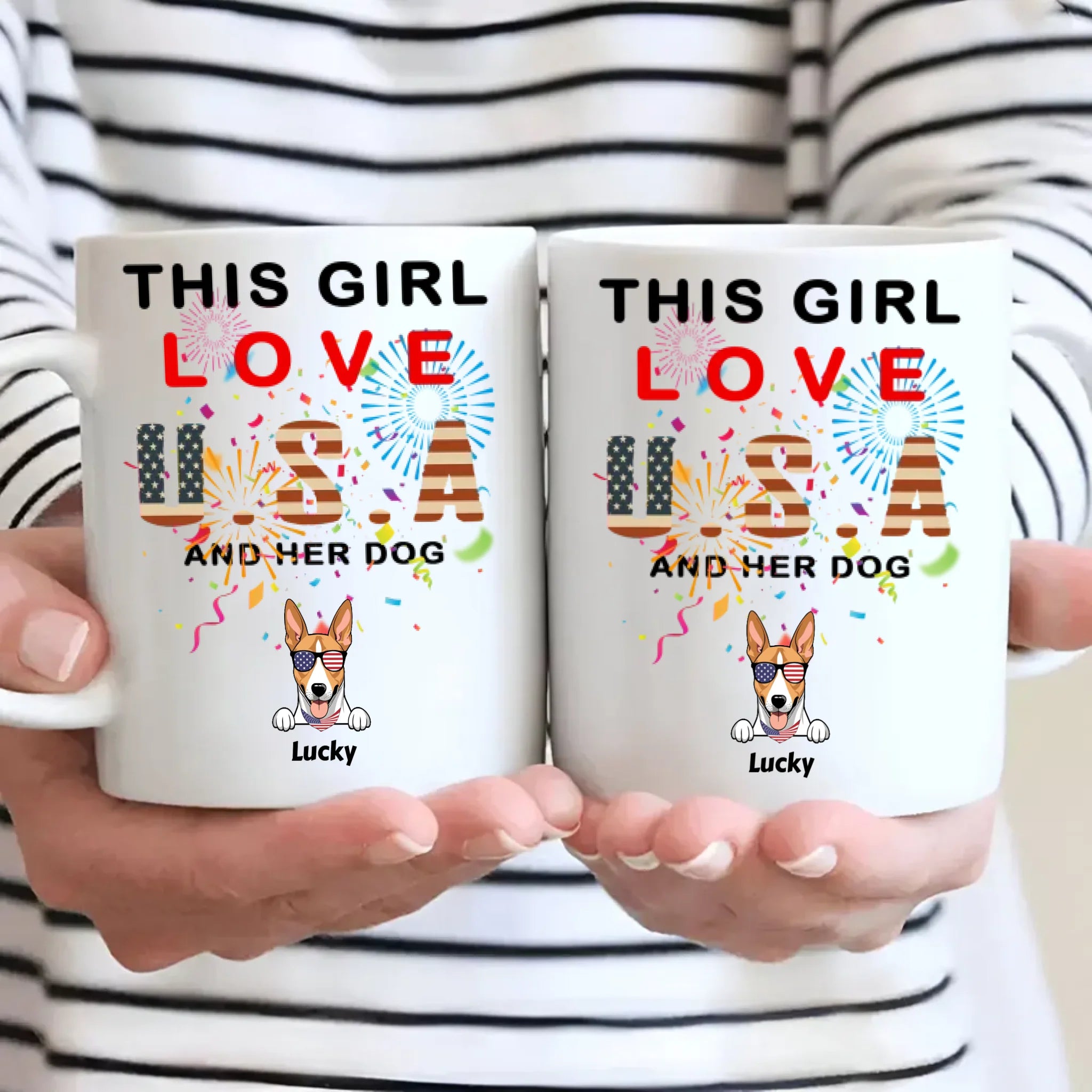 Custom Dog Mug – “This Girl Loves USA and Her Dog” with Patriotic Dog Graphic - 89Prints