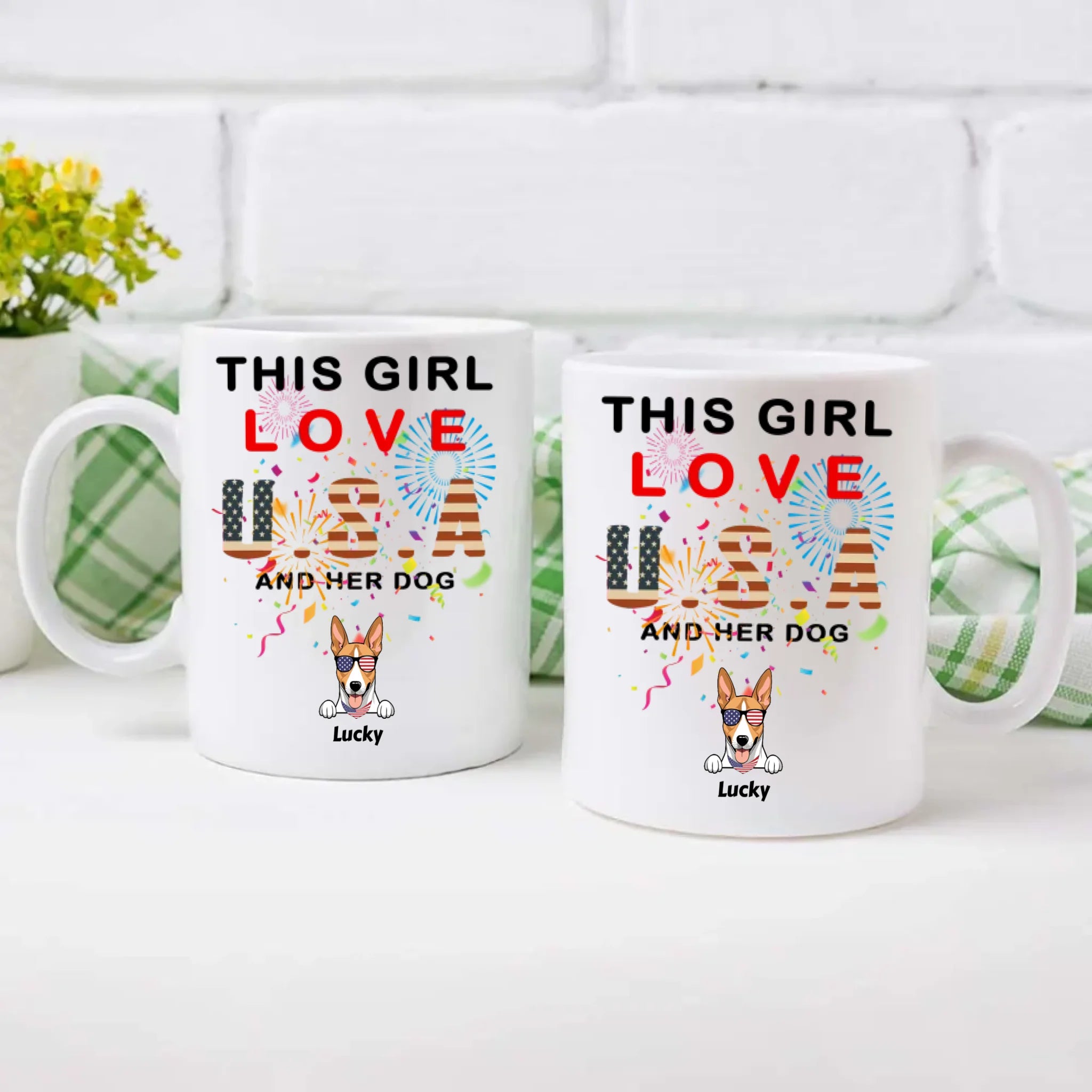 Custom Dog Mug – “This Girl Loves USA and Her Dog” with Patriotic Dog Graphic - 89Prints
