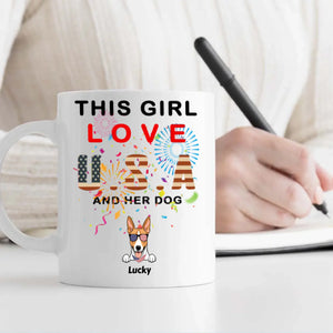 Custom Dog Mug – “This Girl Loves USA and Her Dog” with Patriotic Dog Graphic - 89Prints