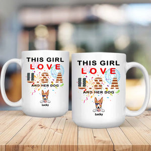 Custom Dog Mug – “This Girl Loves USA and Her Dog” with Patriotic Dog Graphic - 89Prints