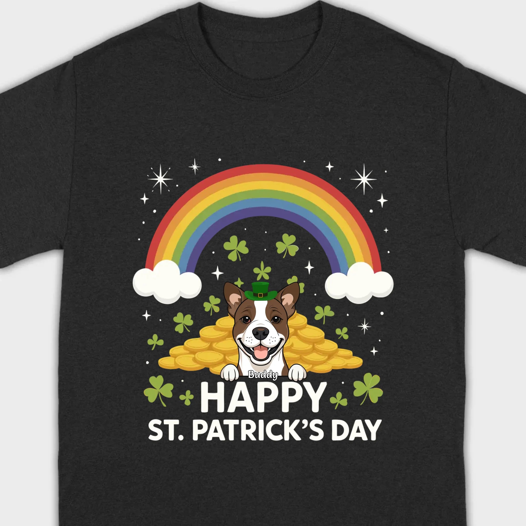 Holiday Rainbow Tee – St. Patrick’s Day Shirt with Cute Dog & Green Accents - 89Prints