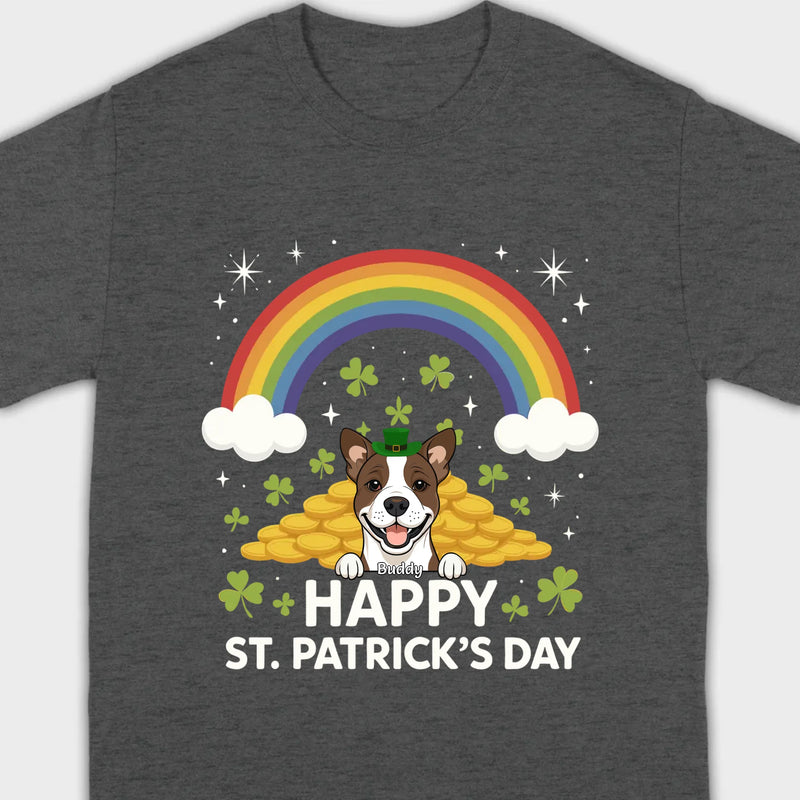Holiday Rainbow Tee – St. Patrick’s Day Shirt with Cute Dog & Green Accents - 89Prints