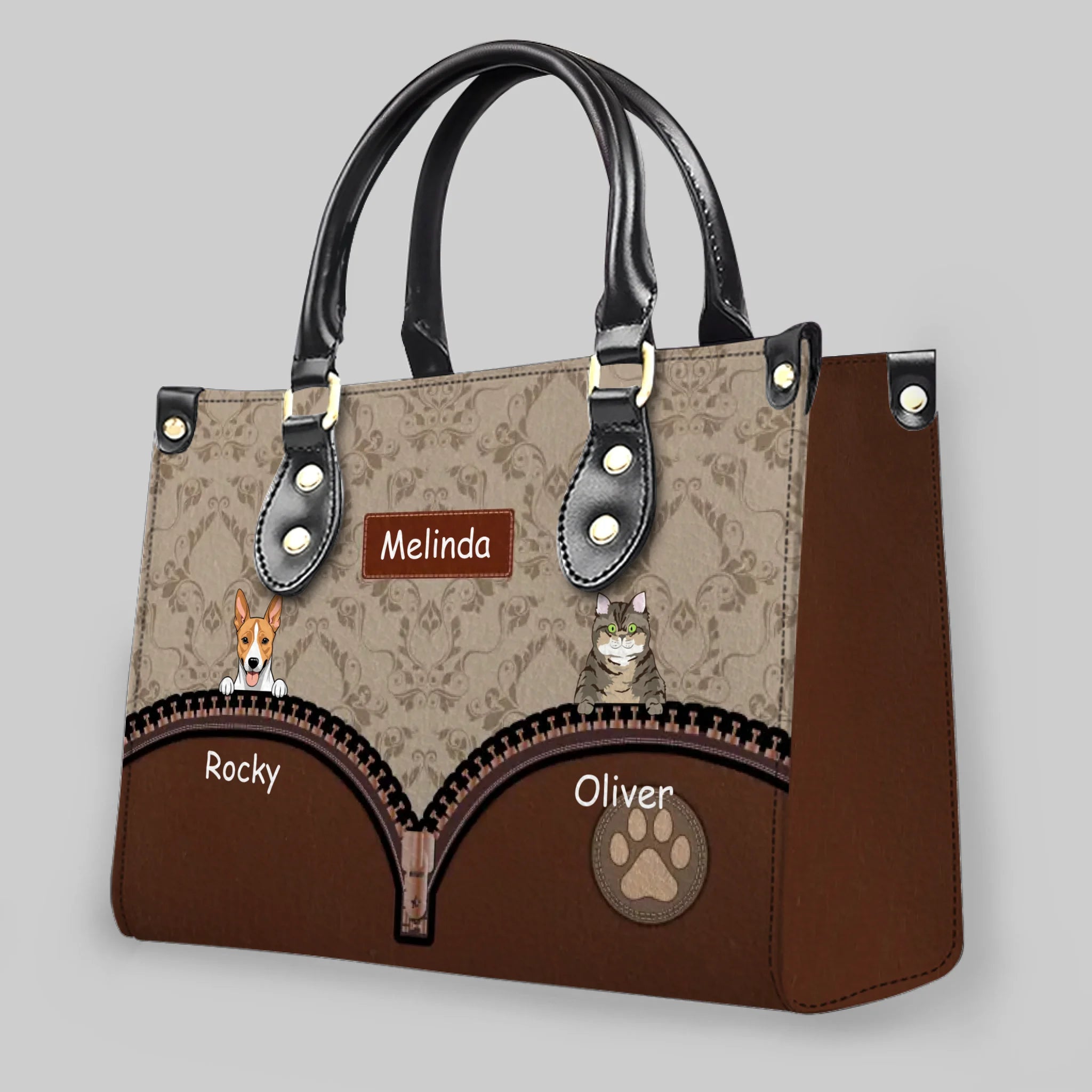 Personalized Multi-Pet Handbag with Custom Names and Fur Baby Illustration - 89Prints
