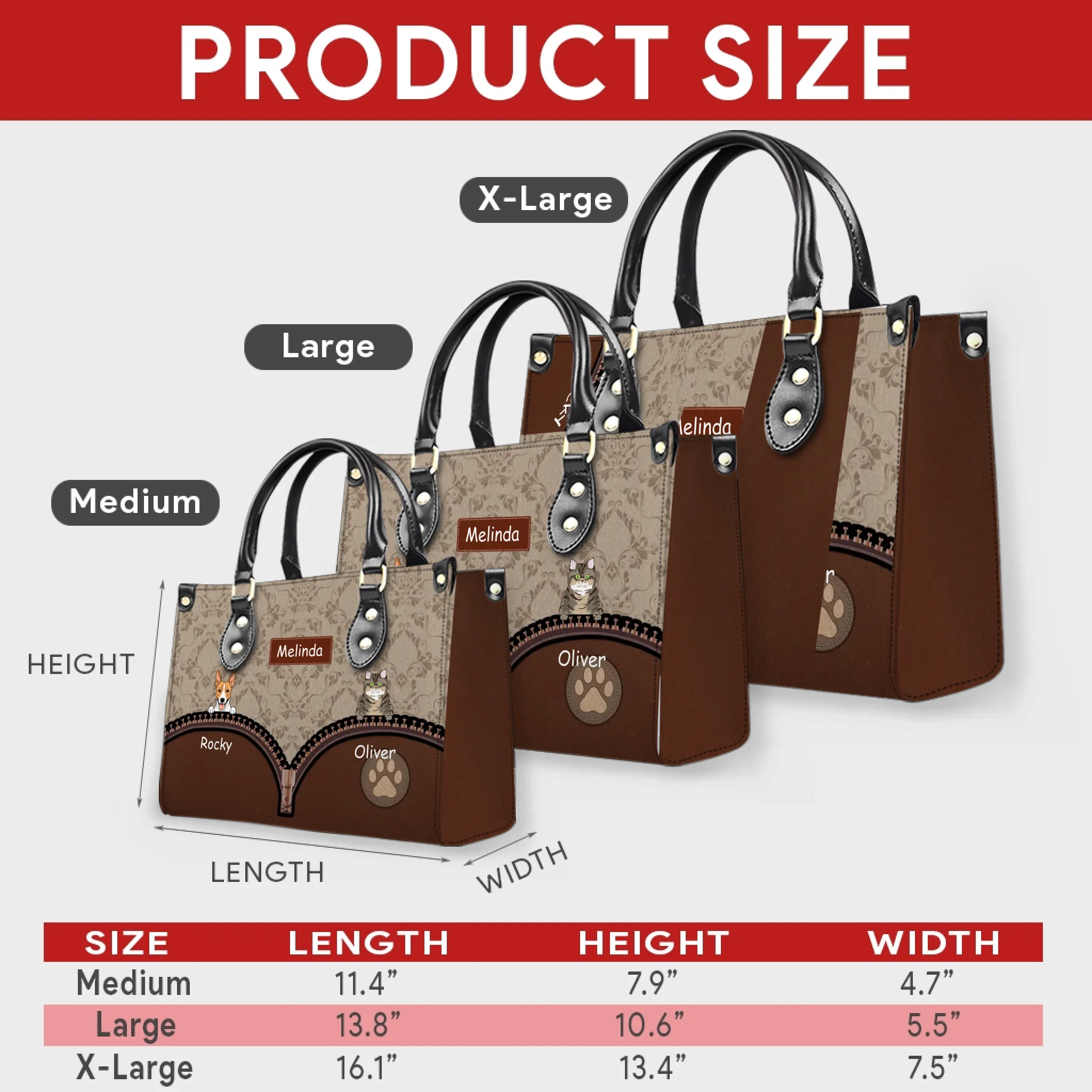 Personalized Multi-Pet Handbag with Custom Names and Fur Baby Illustration - 89Prints