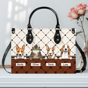 Custom Pet Illustration Handbag - Personalized Multi-Pet Names & Fur Baby Portrait HandBag - 89Prints