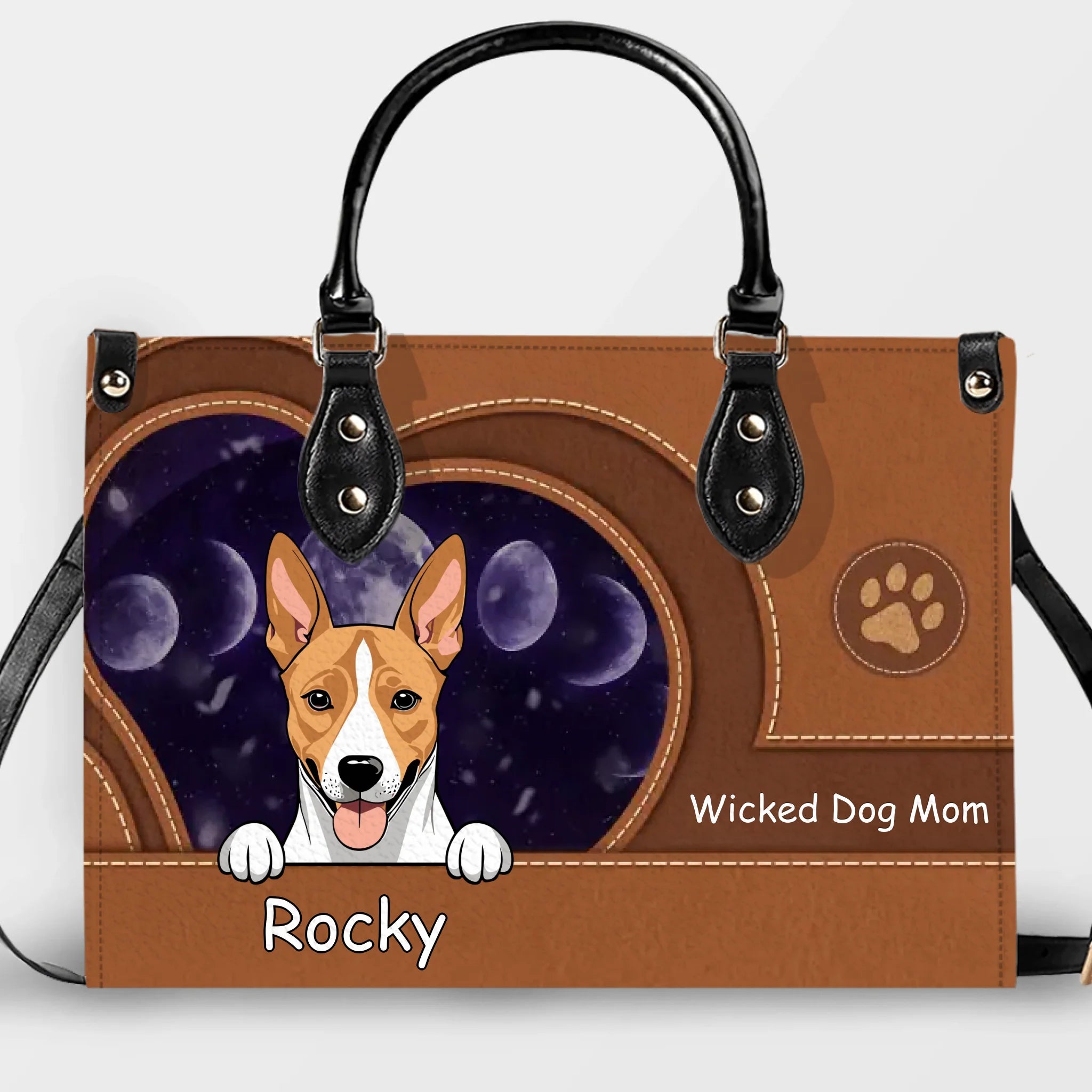 Custom Pet Handbag – Personalized Dog Name with Leather-Style Paw Pattern - 89Prints
