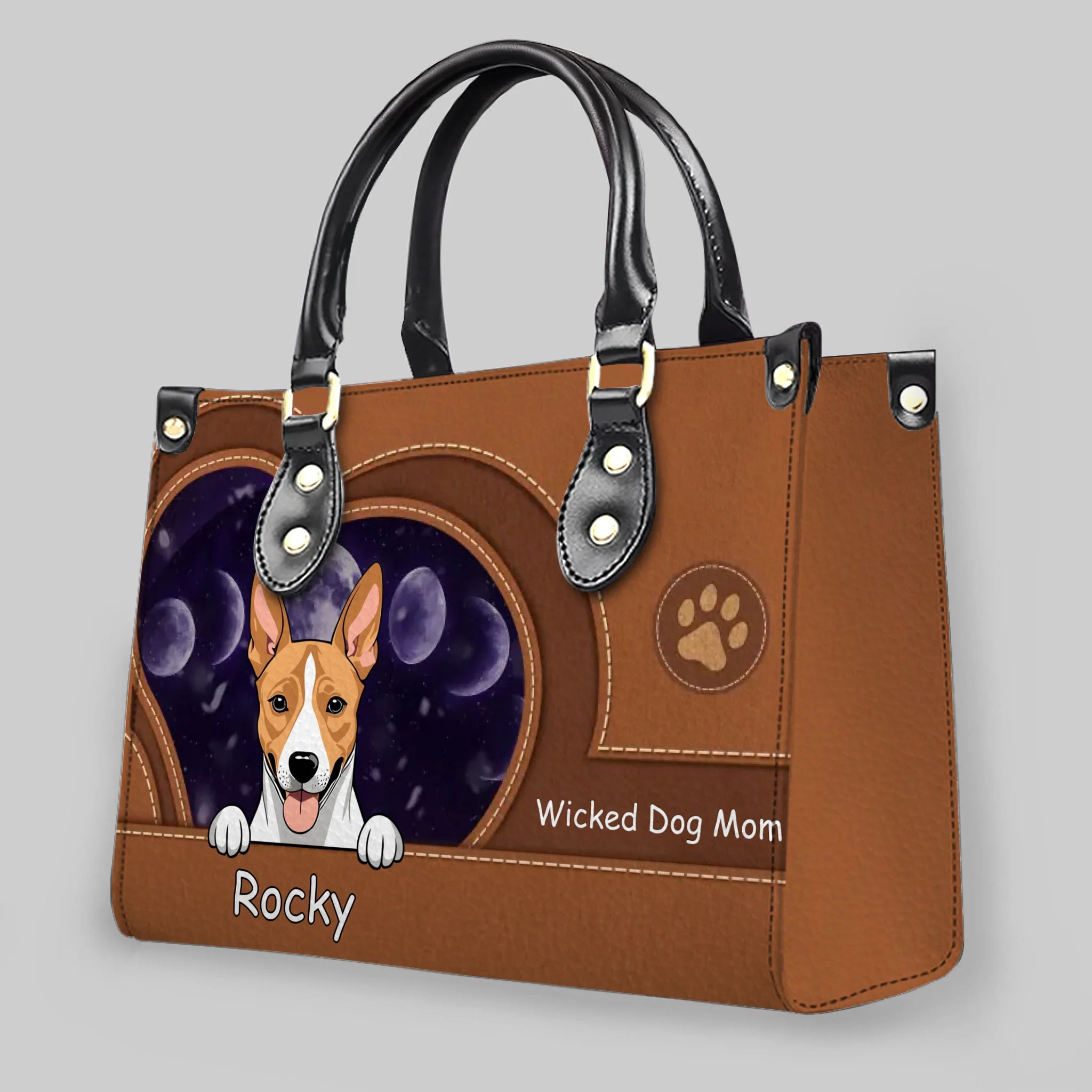 Personalized Dog Handbag For Girls – Dog Name with Leather-Style Paw Pattern Handbag For Dog Owners- 89Prints