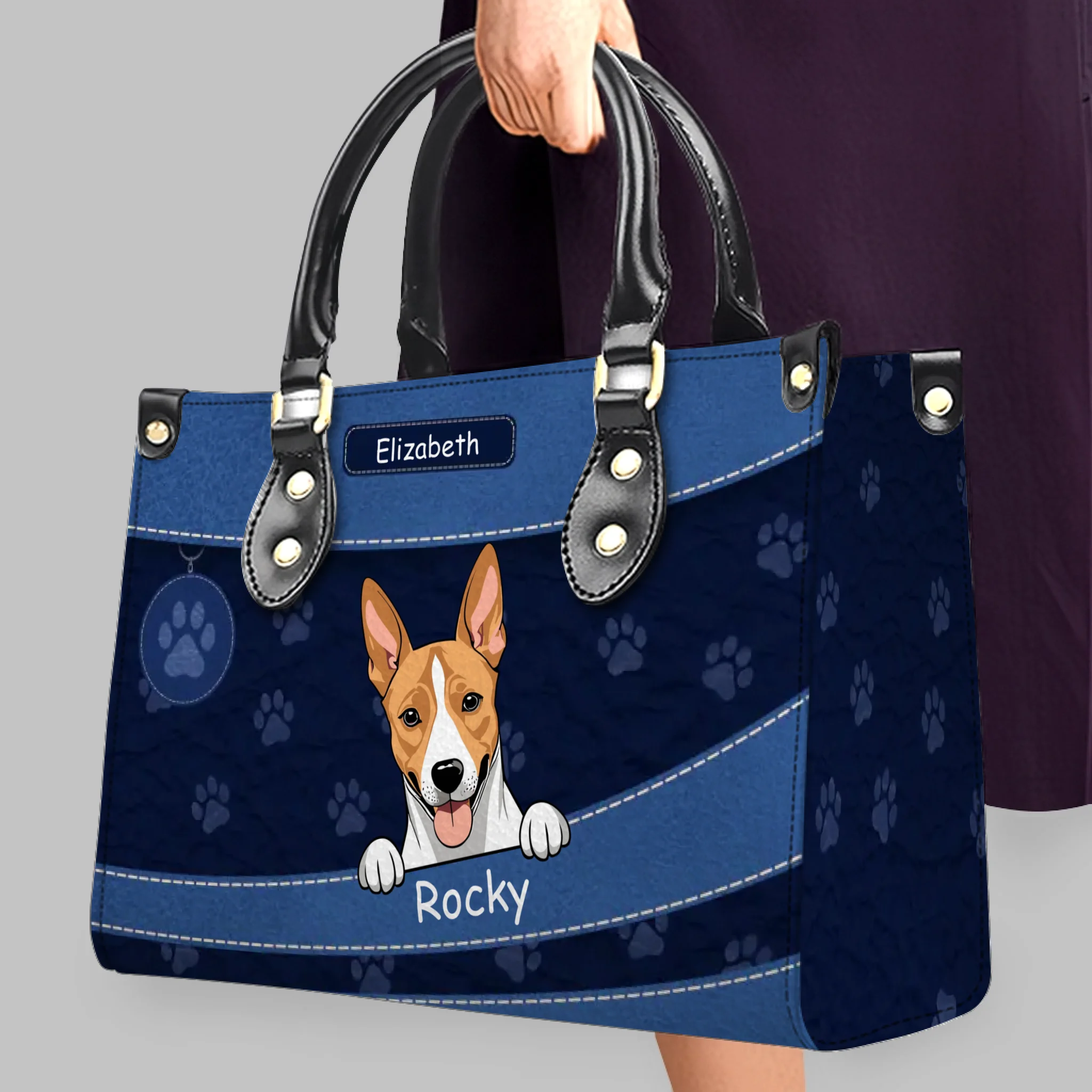Custom Pet Handbag – Personalized Dog & Cat Names with Paw Print Pattern - 89Prints