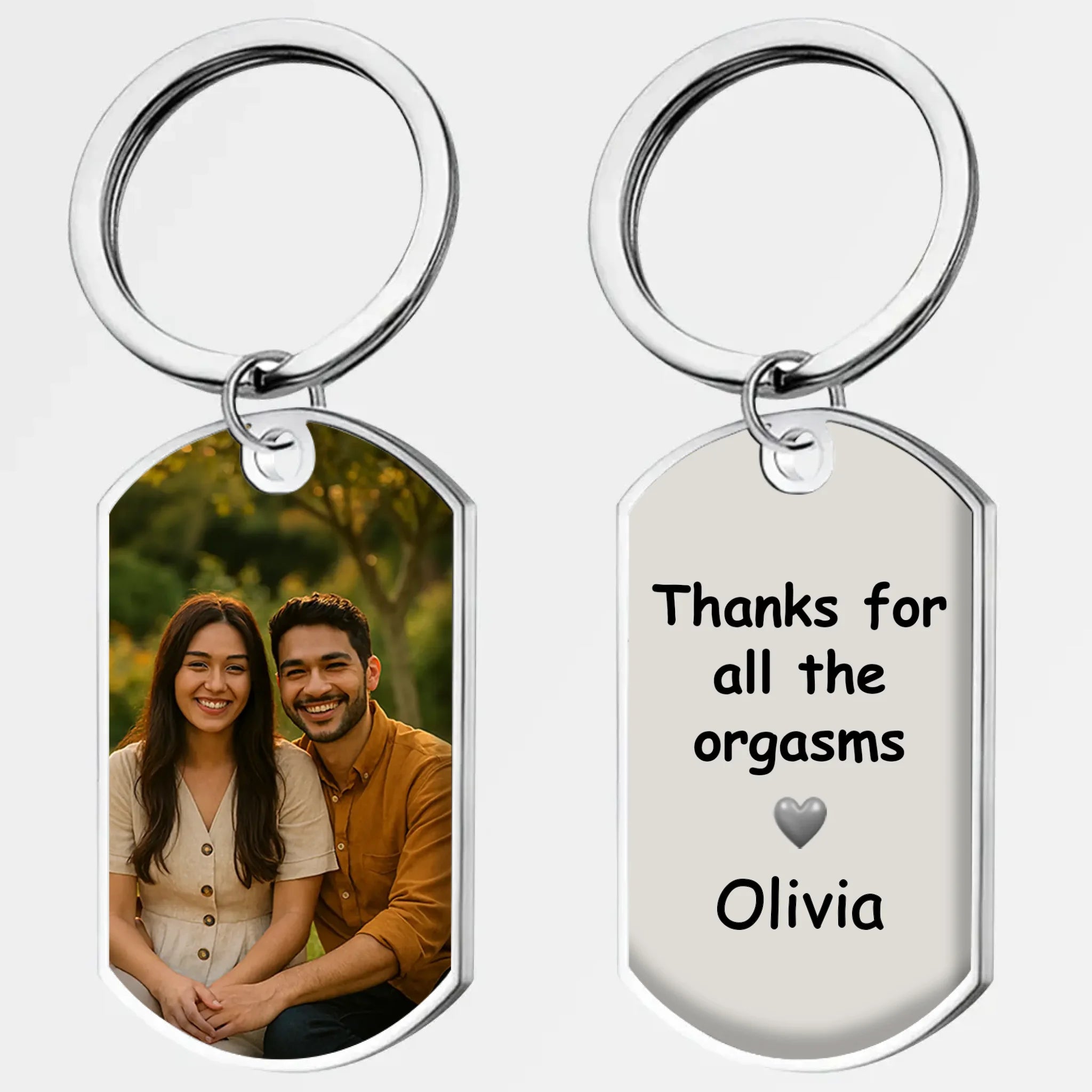 “Thanks for all the orgasms” Message Couple Keychain – Custom Photo & Name Couple Gift - 89Prints