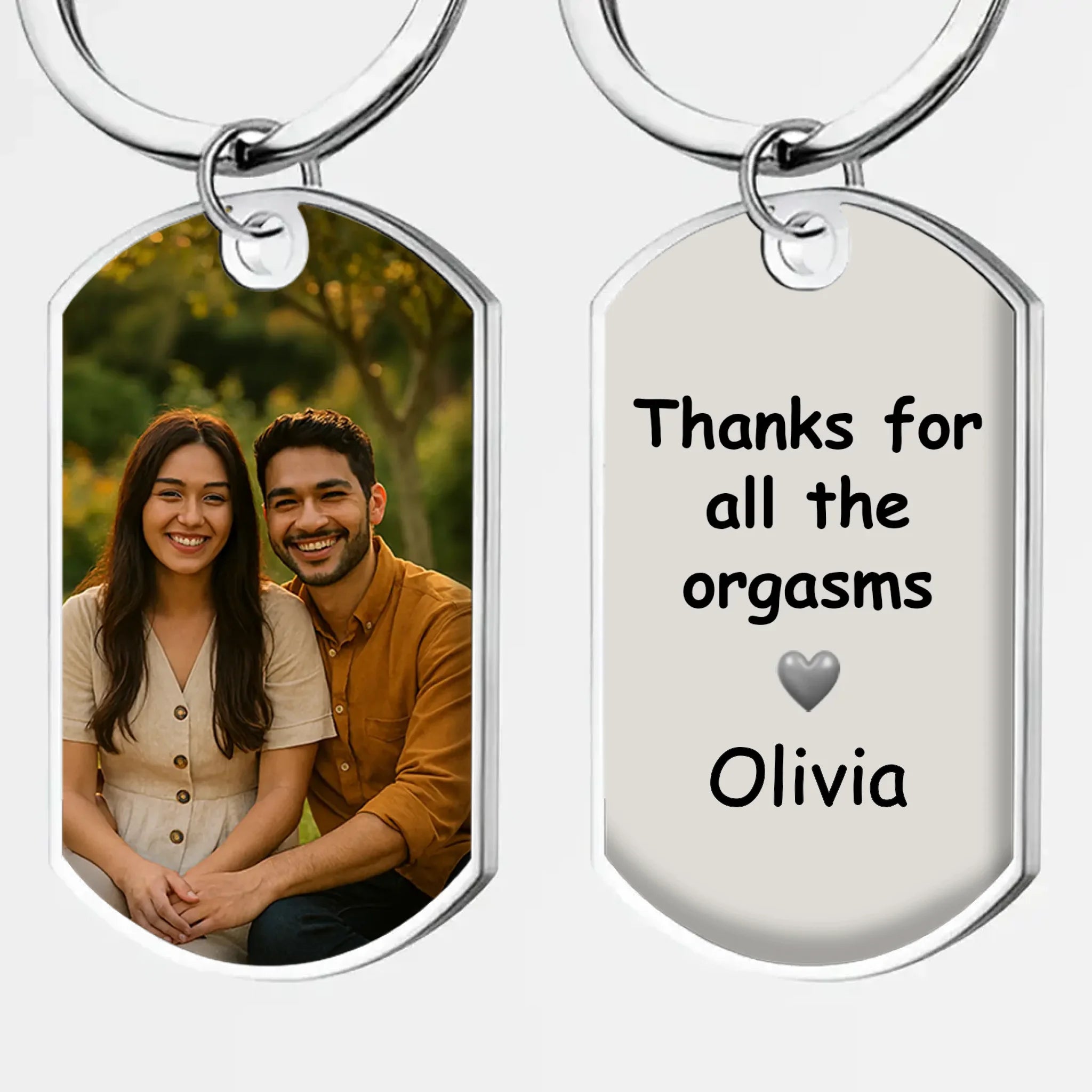 “Thanks for all the orgasms” Message Couple Keychain – Custom Photo & Name Couple Gift - 89Prints