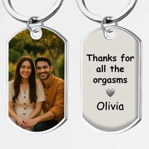 “Thanks for all the orgasms” Message Couple Keychain – Custom Photo & Name Couple Gift - 89Prints