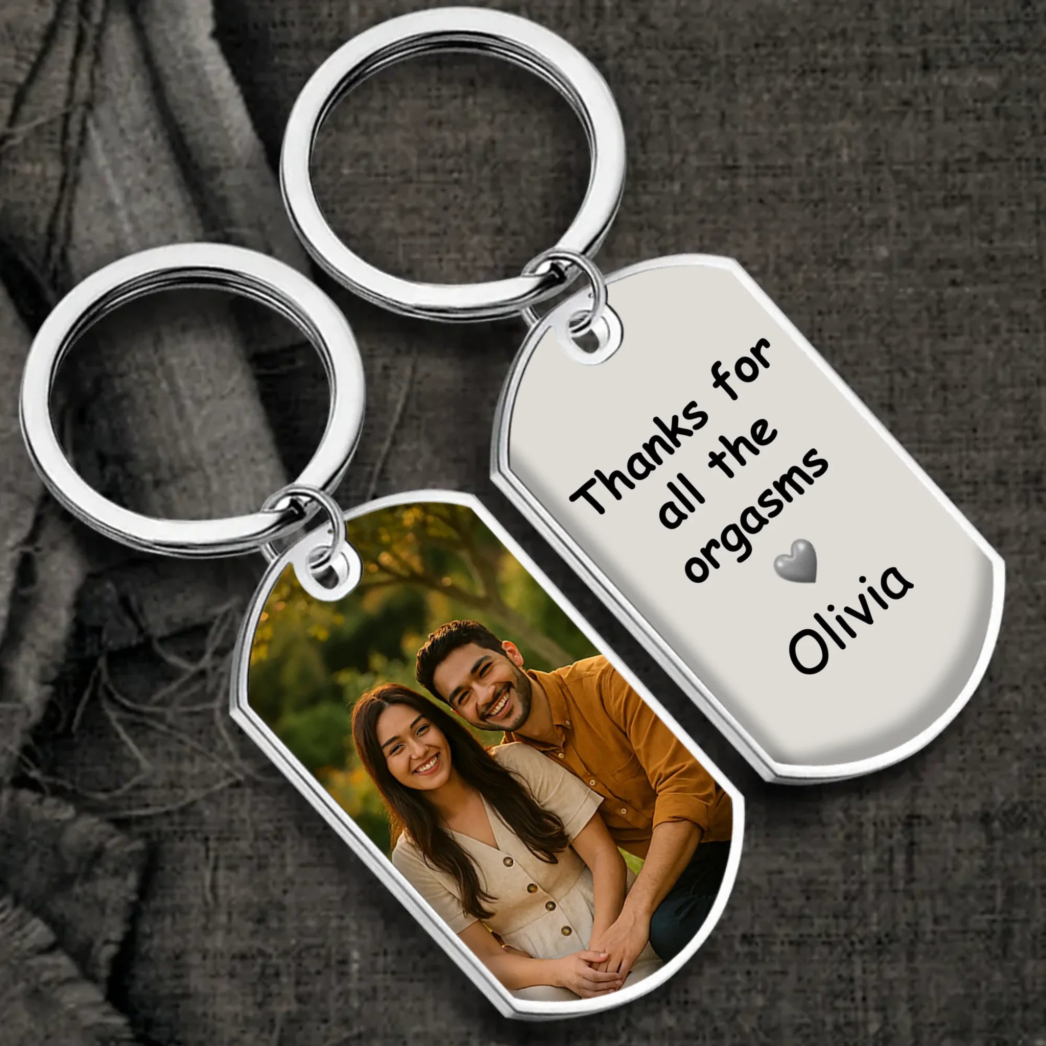 “Thanks for all the orgasms” Message Couple Keychain – Custom Photo & Name Couple Gift - 89Prints