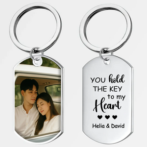 Personalized Keychain for Couples - Custom Photo & Names - Key to My Heart Keepsake for Him or Her - 89Prints