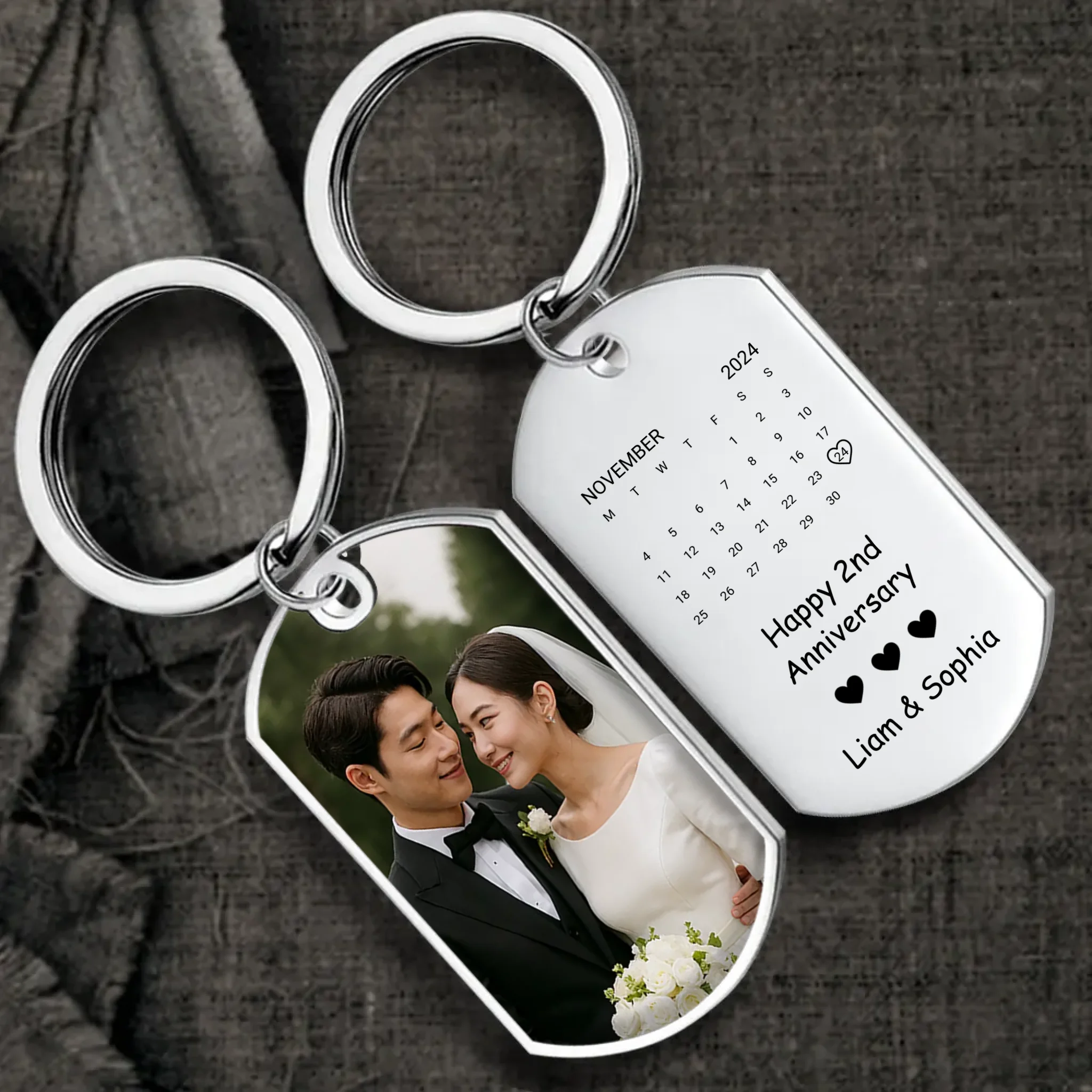 Personalized Anniversary Calendar Couple Keychain - Custom Photo & Special Date - 89Prints