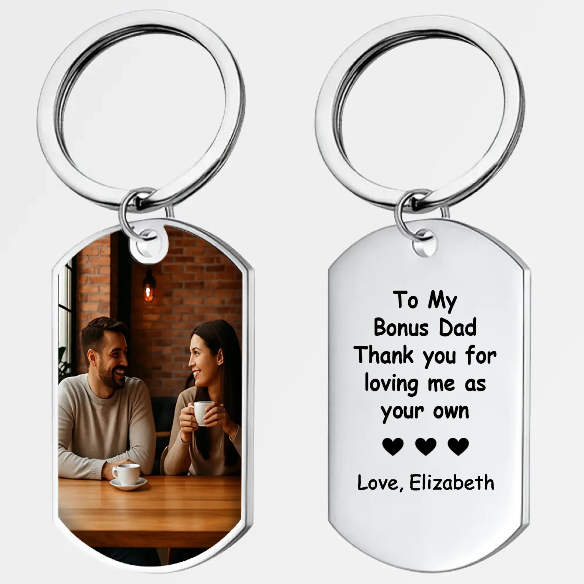 Customized Photo Keychain for Bonus Dad – Thank You Love Message One-Side Engraved – 89Prints
