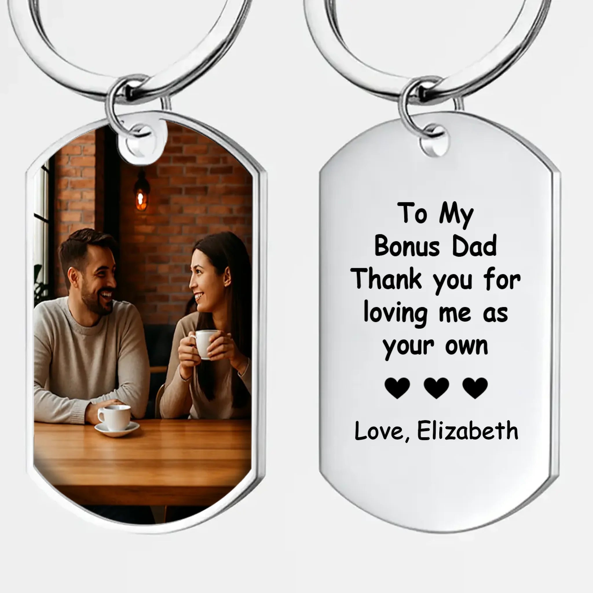 Customized Photo Keychain for Bonus Dad – Thank You Love Message One-Side Engraved – 89Prints