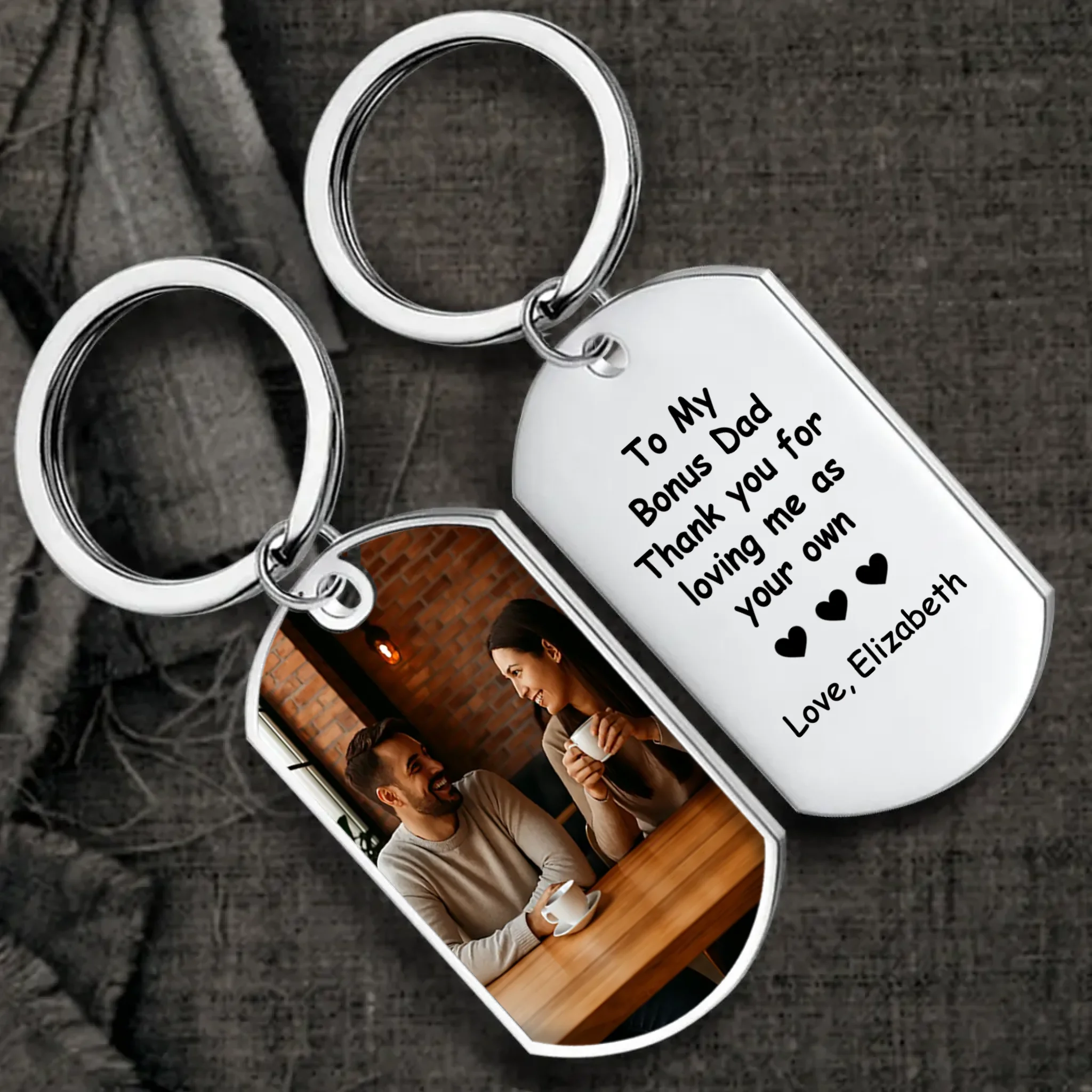 Customized Photo Keychain for Bonus Dad – Thank You Love Message One-Side Engraved – 89Prints