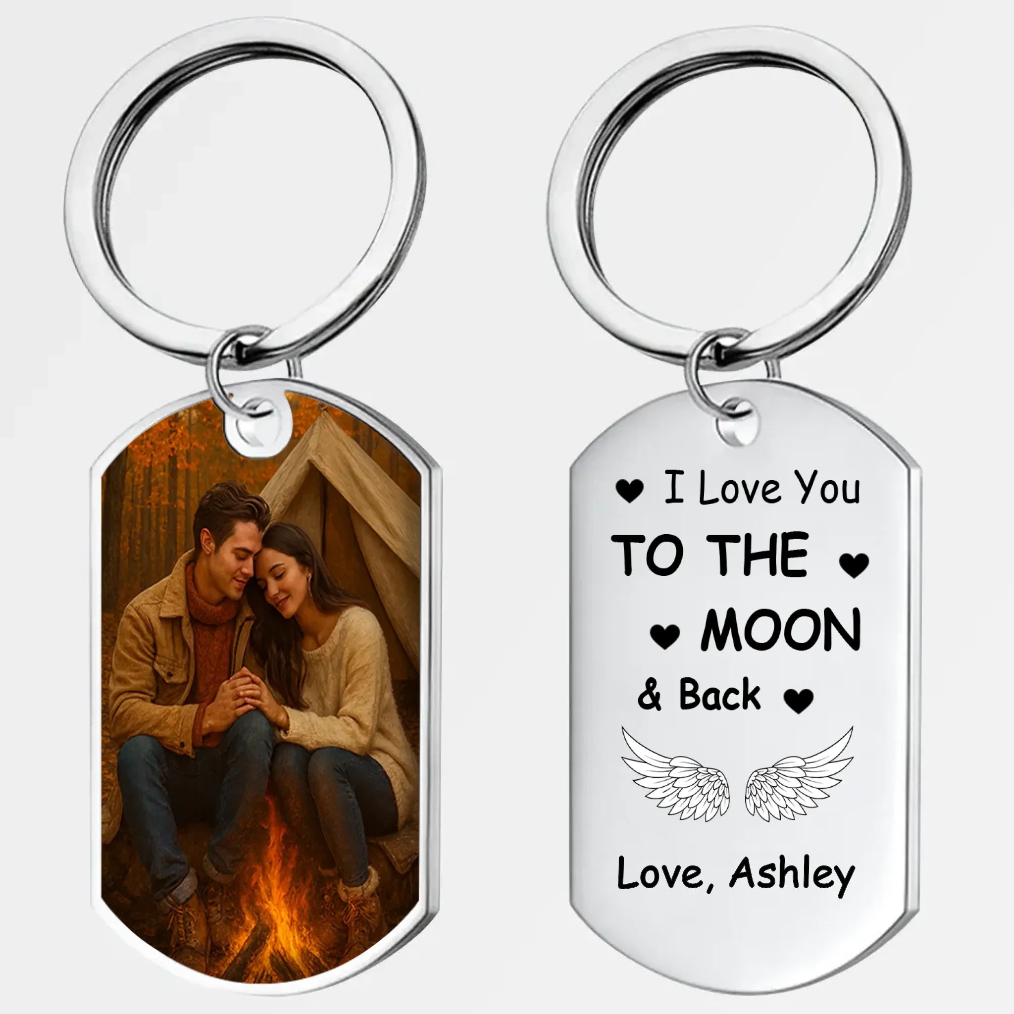 Special Couple Photo Keychain – To the Moon and Back Love Engraved – 89Prints